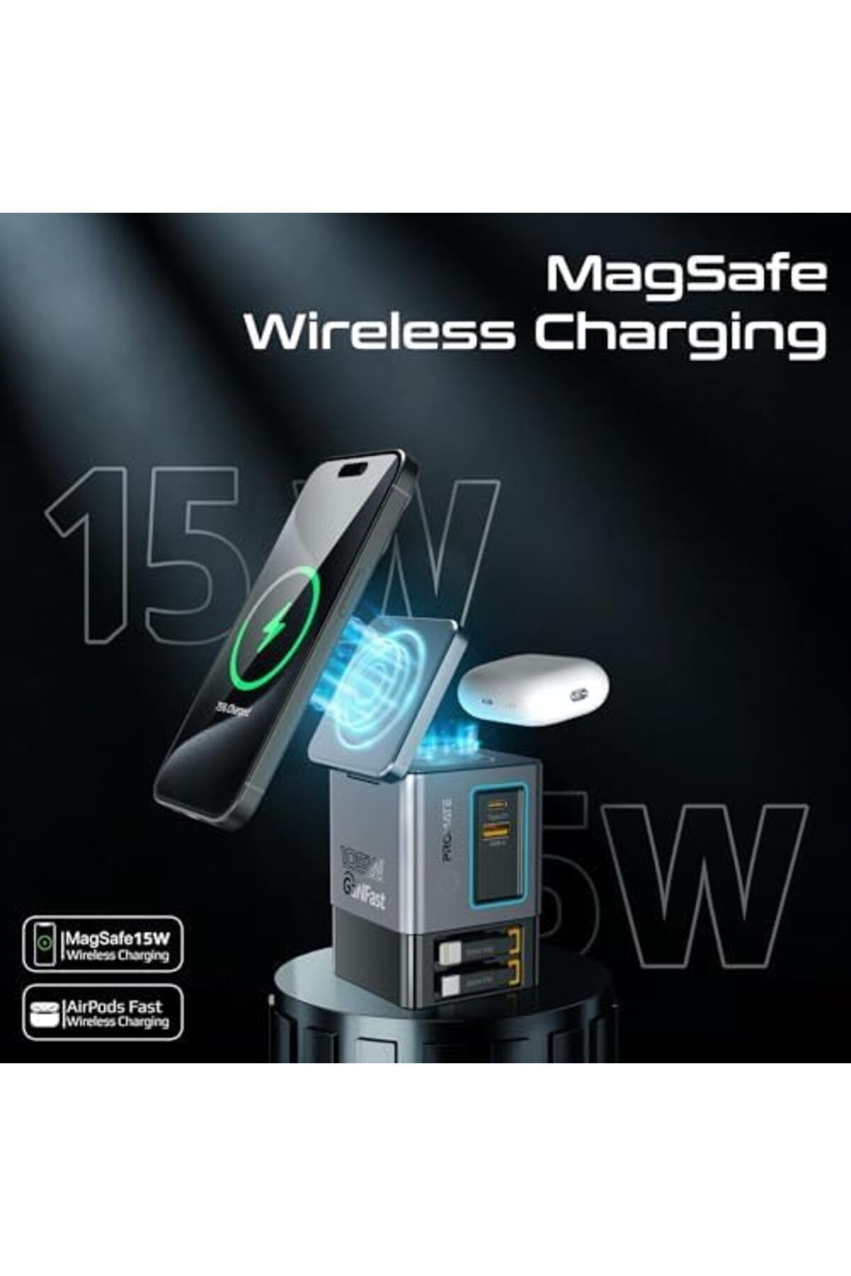 Promate-6-in-1 GaNFast Charging Station With 105W Total Output, 15W MagSafe Wireless Charger, 65W Re 8