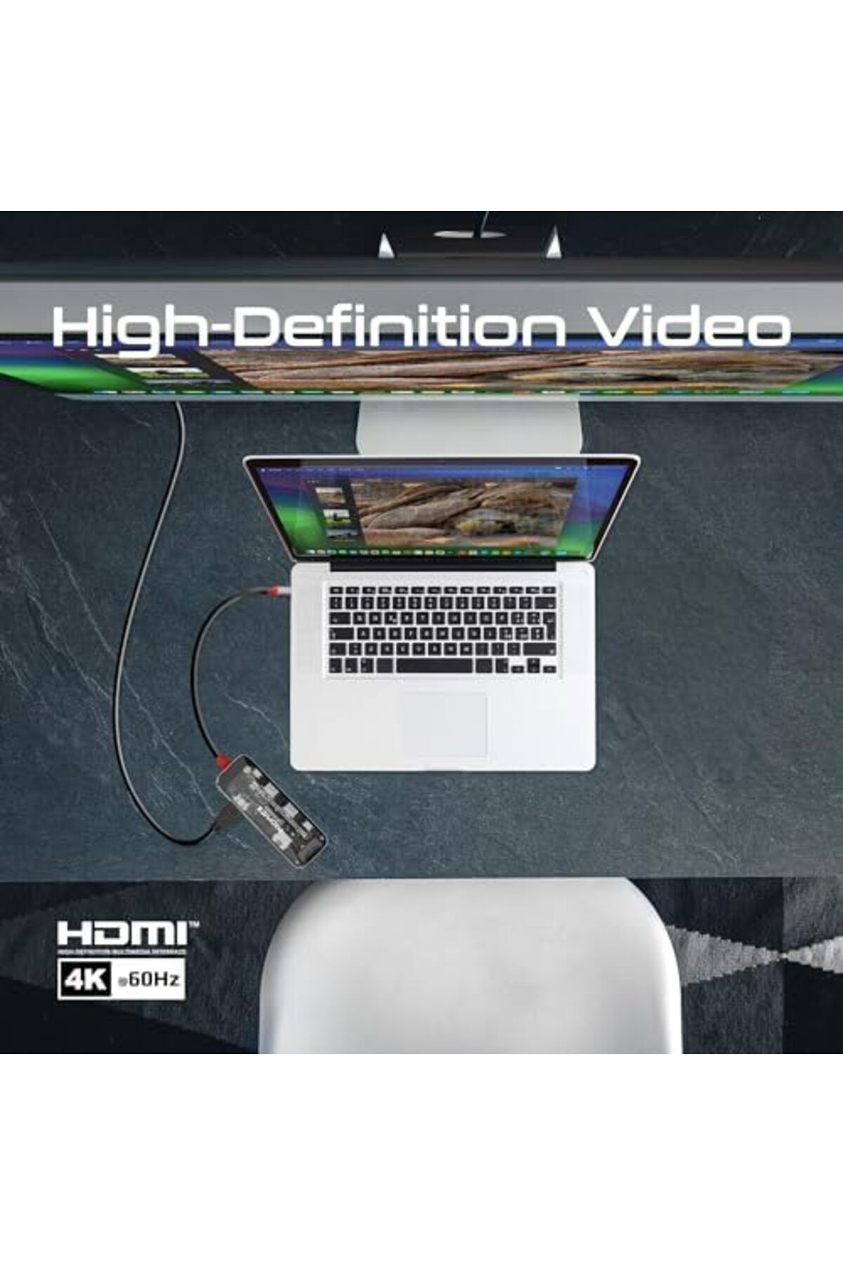 Promate-USB-C™ Transparent Media Hub, Premium 4K Display, with HDMI, Super-Fast 1000Mbps Ethernet, 8