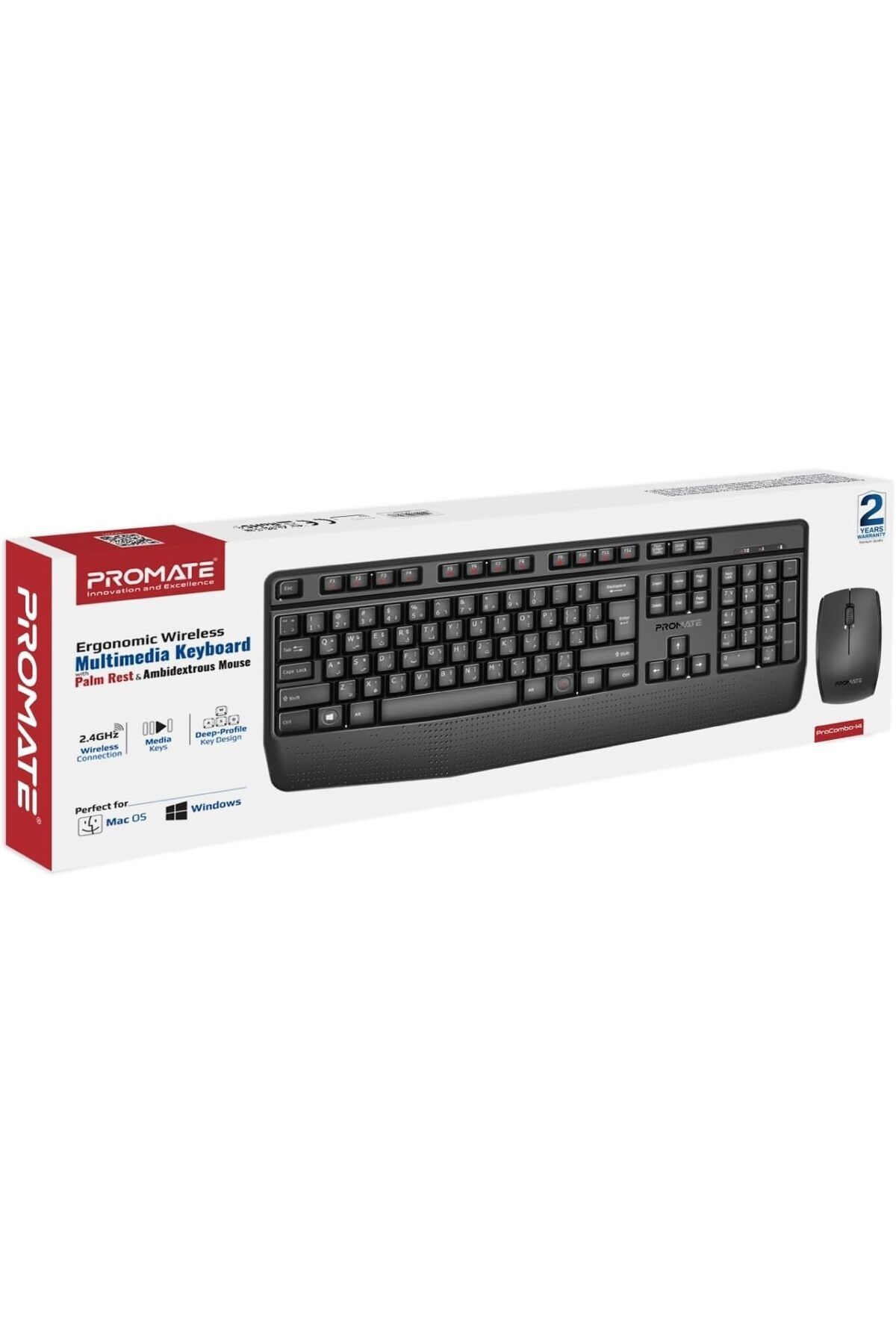 Promate-Wireless Keyboard and Mouse Combo, 2.4GHz Wireless with Built-In Palm Rest, Multi-Grip 1200 5