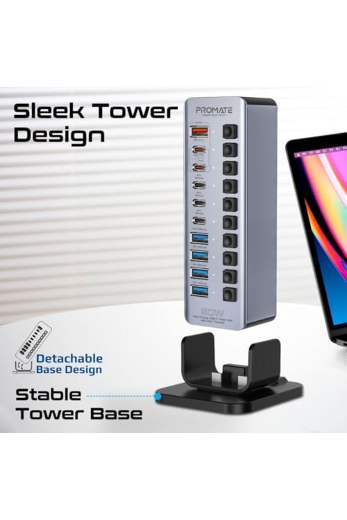 Promate-14-In-1 Multiport 60W USB-C Tower Hub 8