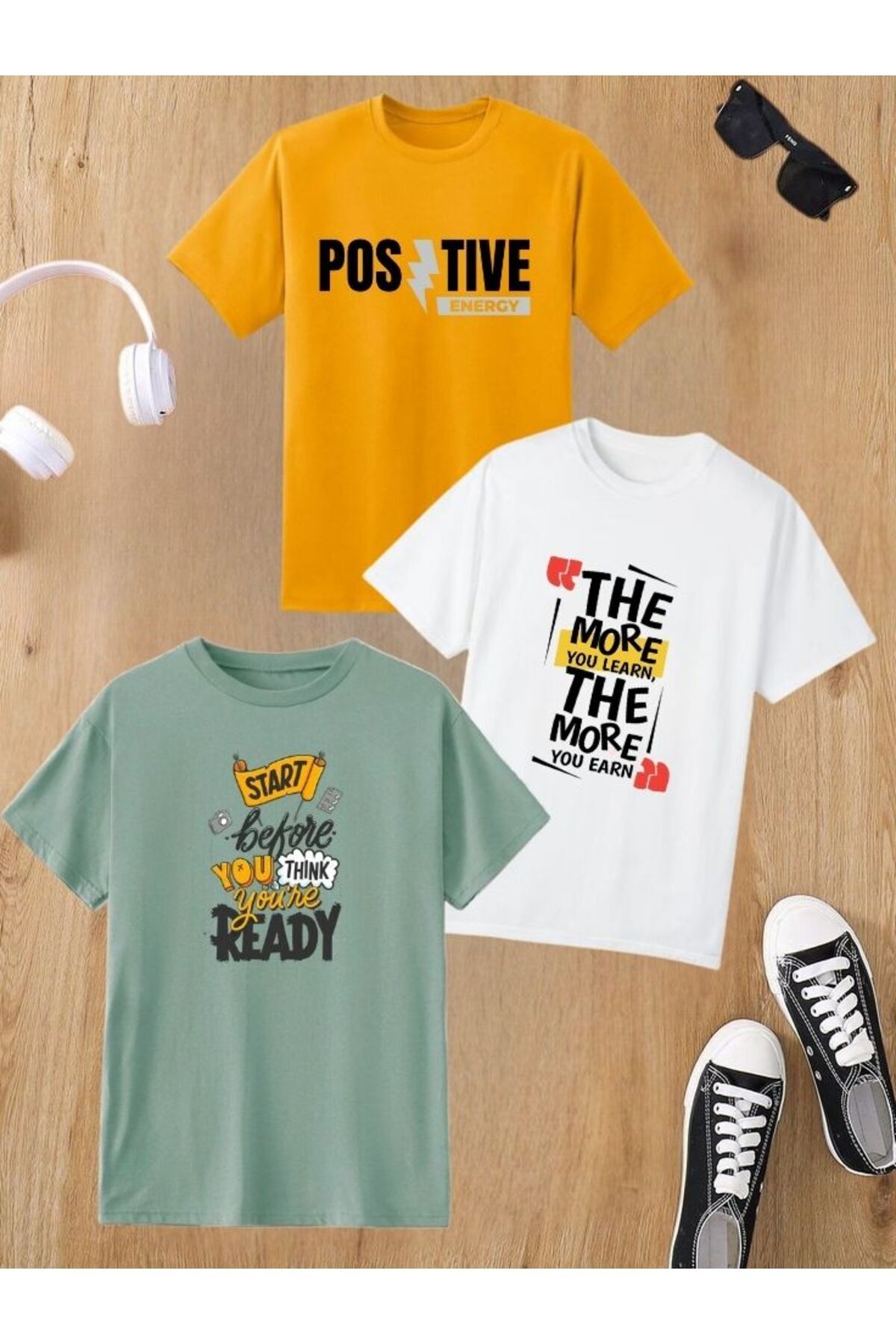 Men's T-Shirt – 3-Color Block Pattern, Breathable Fabric