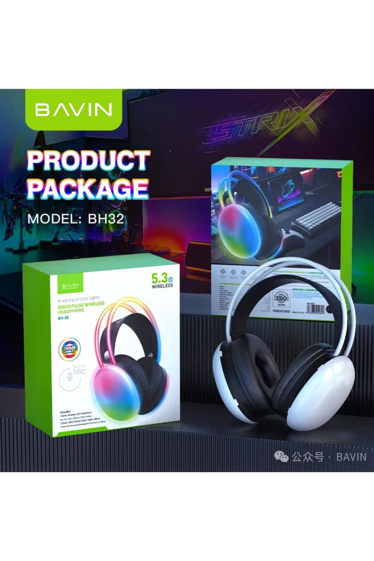 Bavin-Wireless Disco Pulse Headphones With Cool Lights and Built-in Microphone - Gray 7