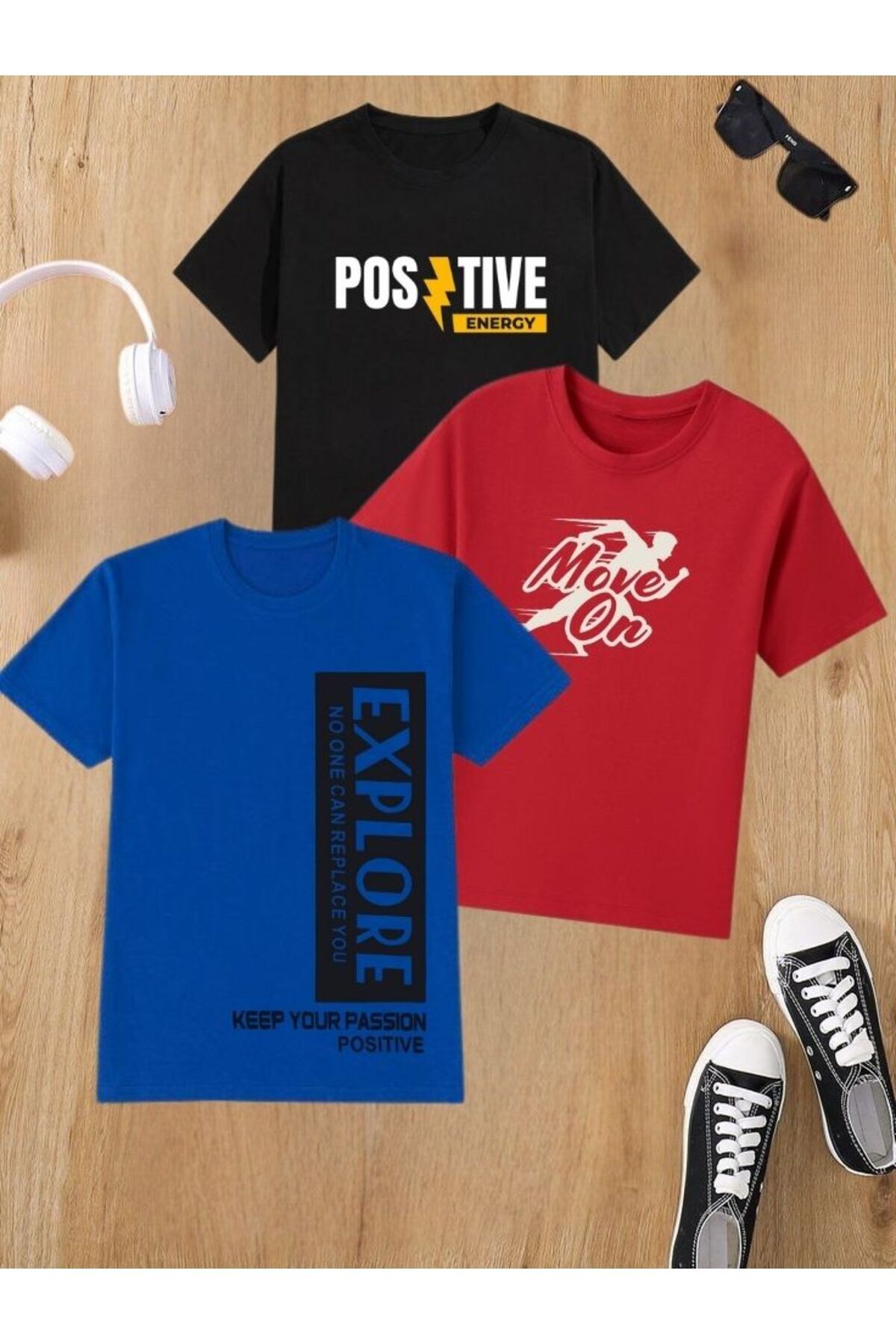 Men's T-Shirt – 3-Color Block Pattern, Breathable Fabric