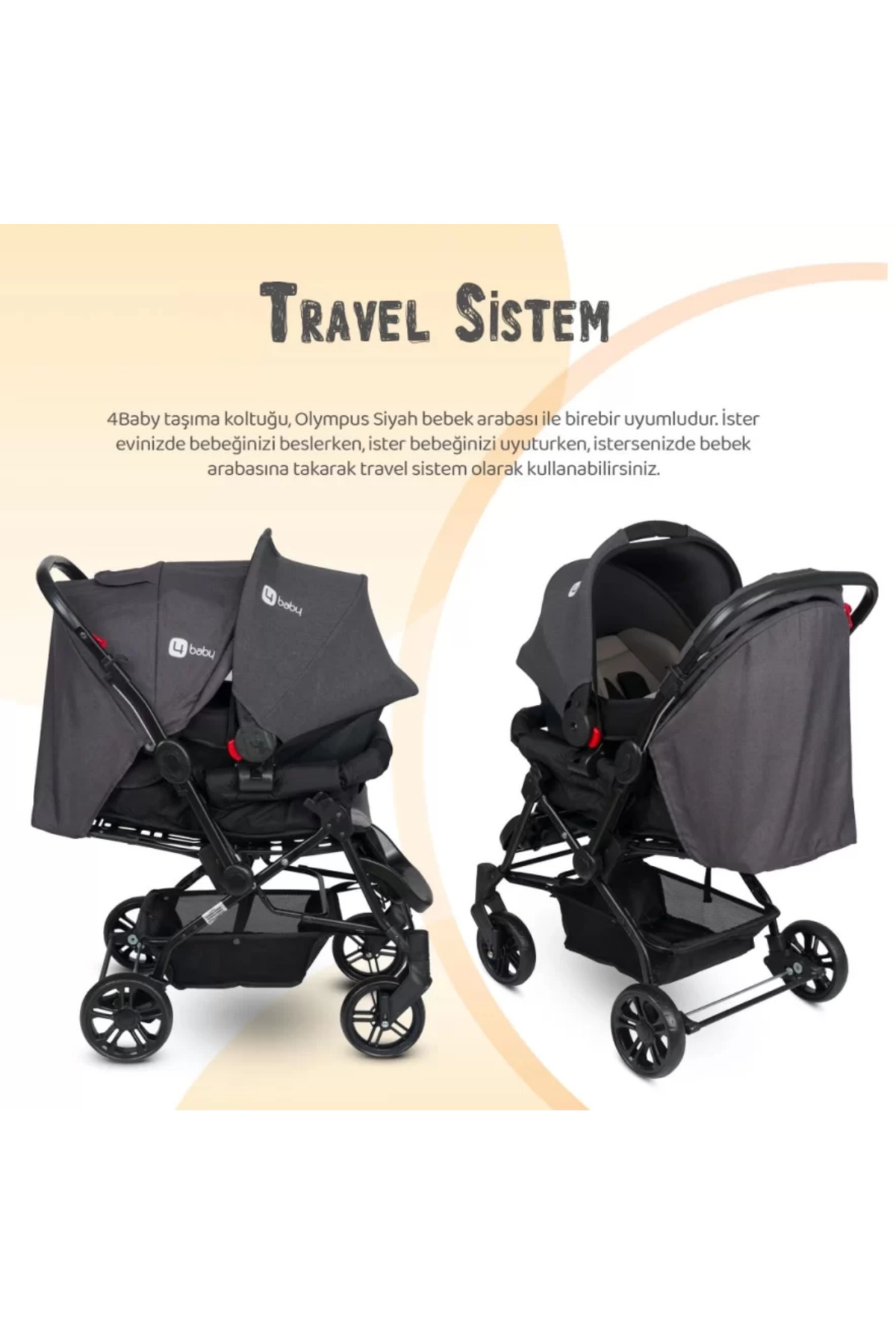 4 Baby Olympus Çift Yönlü Travel Bebek Arabası Antrasit Kahve fotoğrafı 3 (önizleme)