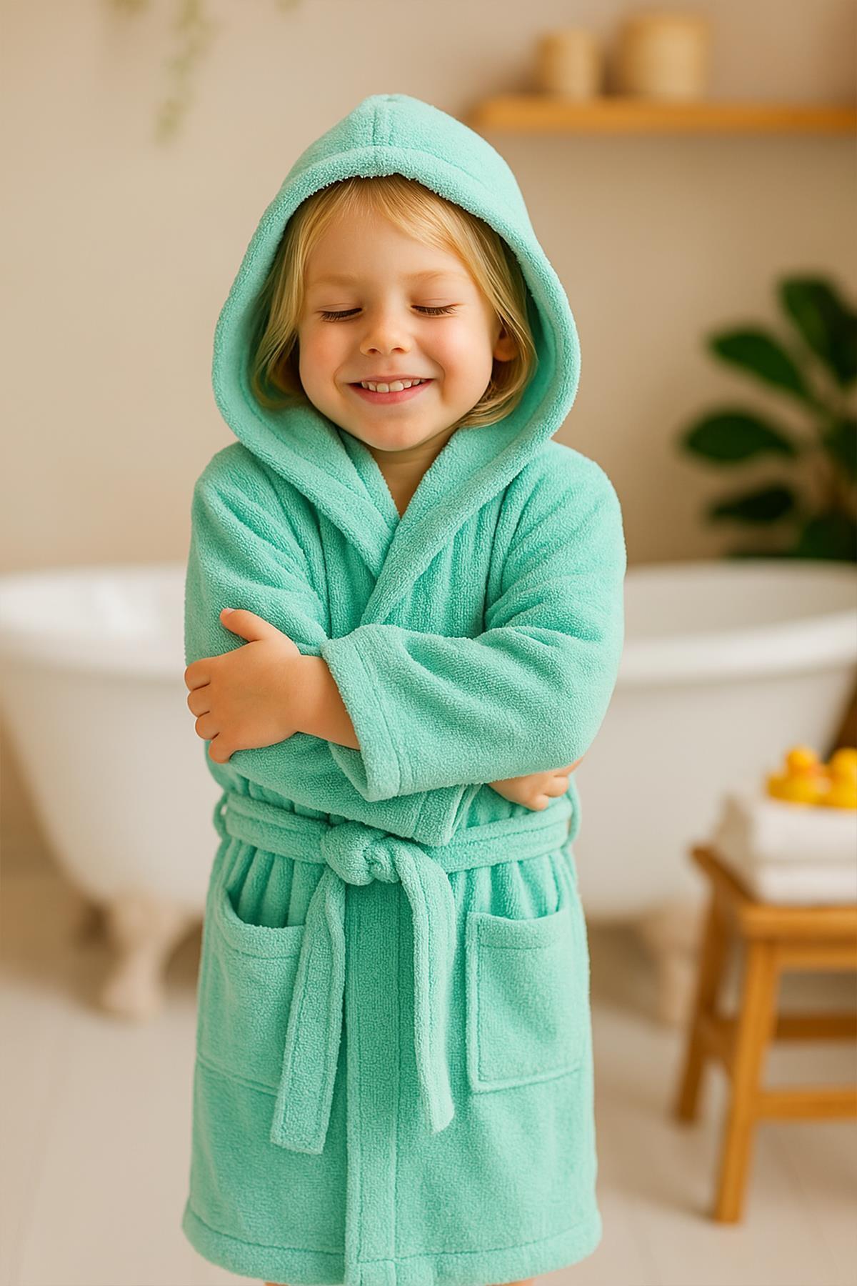 Ender Home CottonVerse Genç & Çocuk Kapşonlu Bornoz – %100 Pamuk, Unisex fotoğrafı 2 (önizleme)