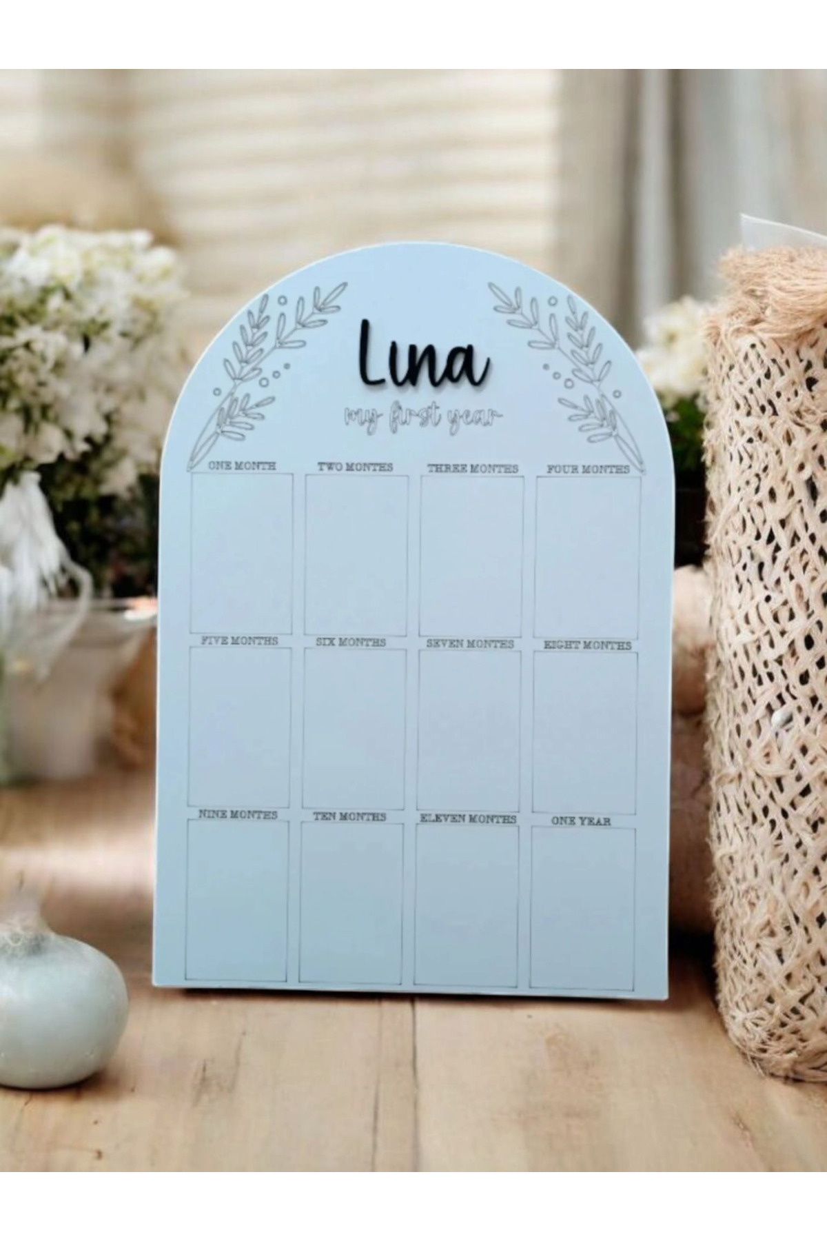 My Kids Room Kişiye Özel Doğum Günü 12 Ay 3D Papatya Temalı Ahşap Fotoğraf Panosu Büyük Boy fotoğrafı 2 (önizleme)