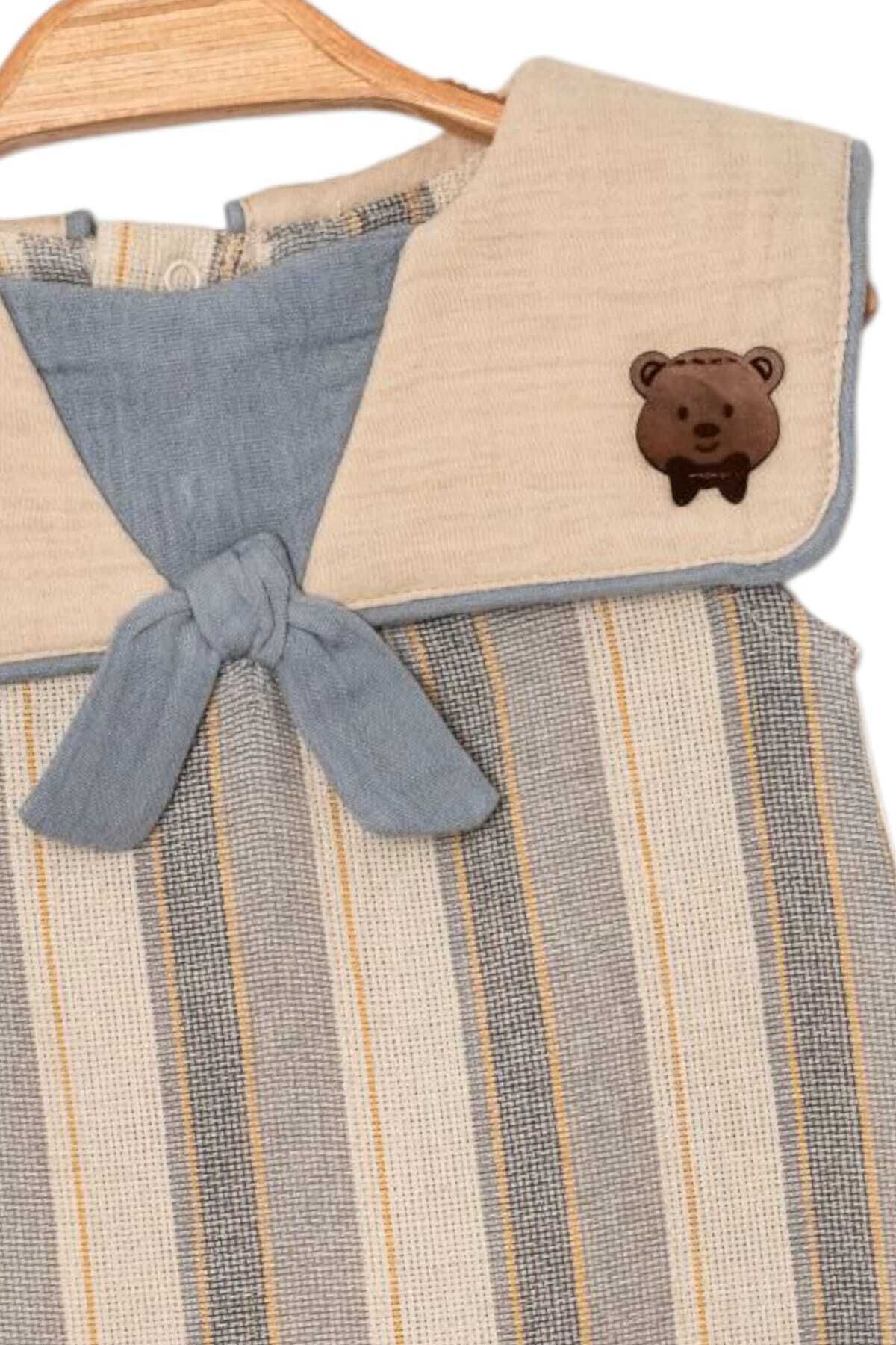 dinamik çocuk-Baby/Child Teddy Bear Cape Collar Raw Linen Fabric Jumpsuit Summer Sleeveless 0-3-6-9-12 Months 7