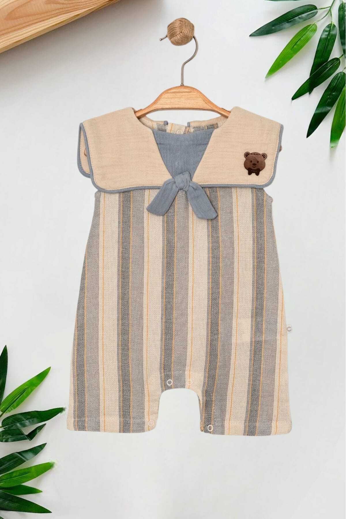 dinamik çocuk-Baby/Child Teddy Bear Cape Collar Raw Linen Fabric Jumpsuit Summer Sleeveless 0-3-6-9-12 Months 3