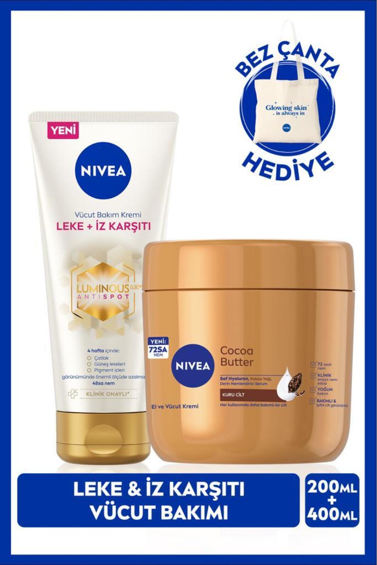 NIVEA Luminous630 Leke Iz Karşıtı Vücut Kremi 200ml Ve Cocoa Butter Nemlendirici Krem 400ml,çanta Hediyeli — SET.NVE.1110