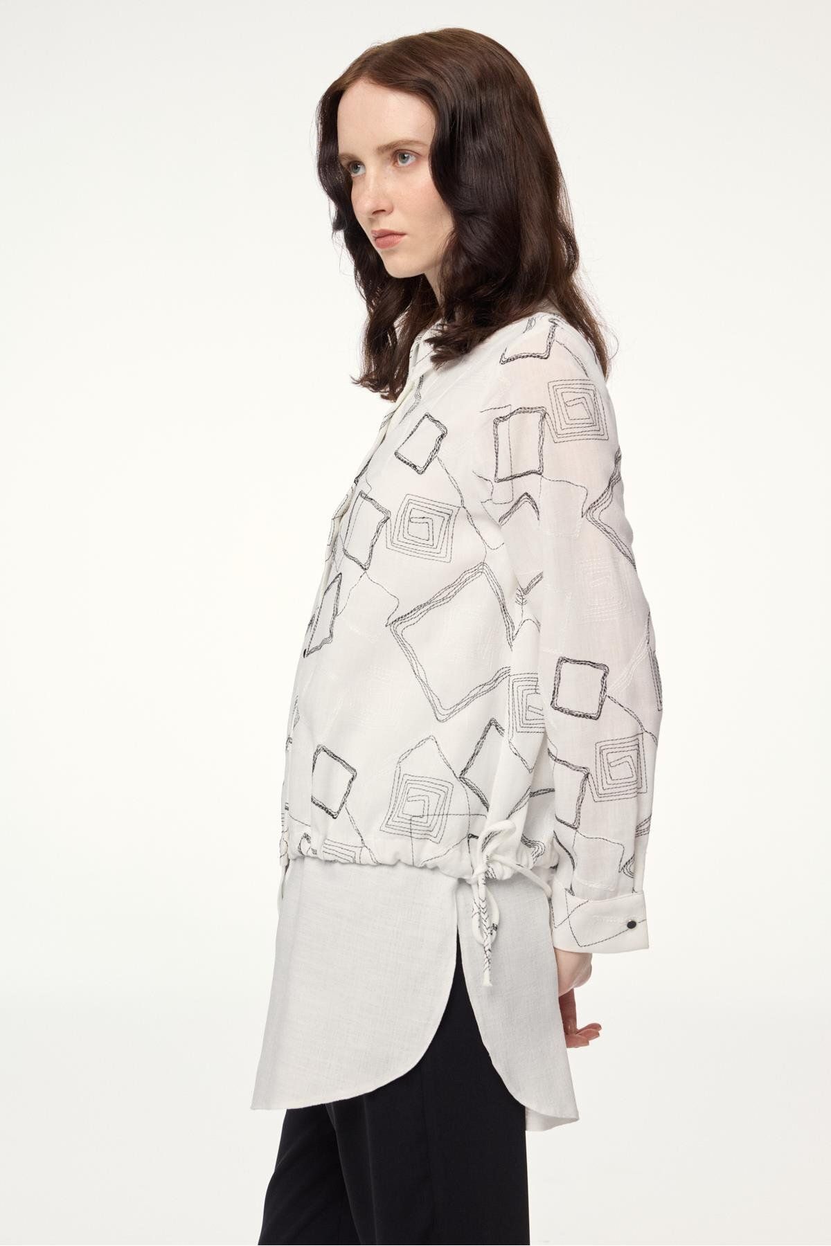 Zühre-Geometric Patterned Ecru Tunic with Accessories T-1574 6
