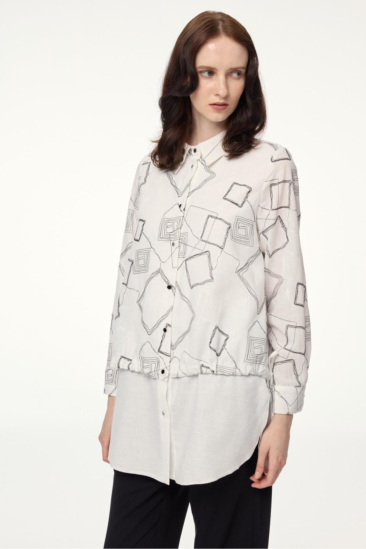 Zühre-Geometric Patterned Ecru Tunic with Accessories T-1574 5