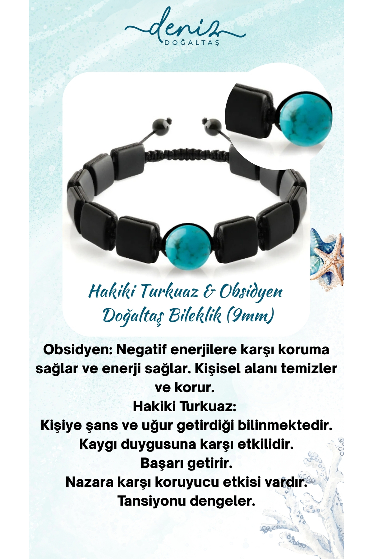 アクセサリー miosan Deniz Doğal Taş Sertifikalı Hakiki Turkuaz ,obsidyen Doğaltaş