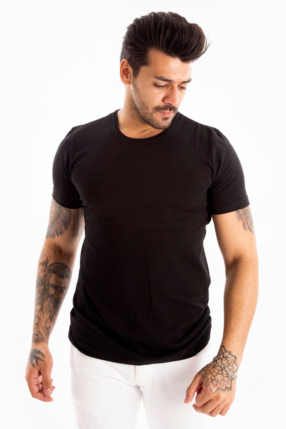 DeepSEA-Tricou negru pentru bărbați/unisex, slim fit, slim, cu decolteu, din bumbac, lycra, de bază 1801131 3