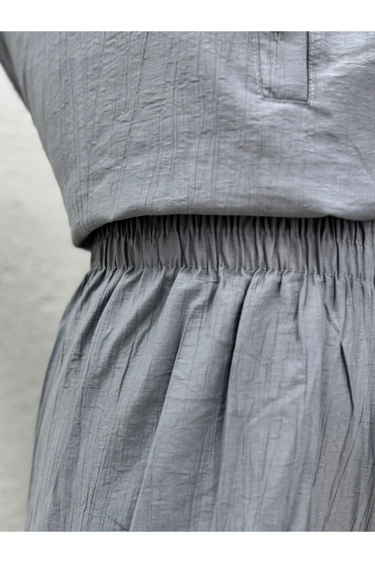 MİHRA STORE-Glarus Side Drawstring Buttoned Wrinkled Strawberry Suit-Mf458 Gray 3