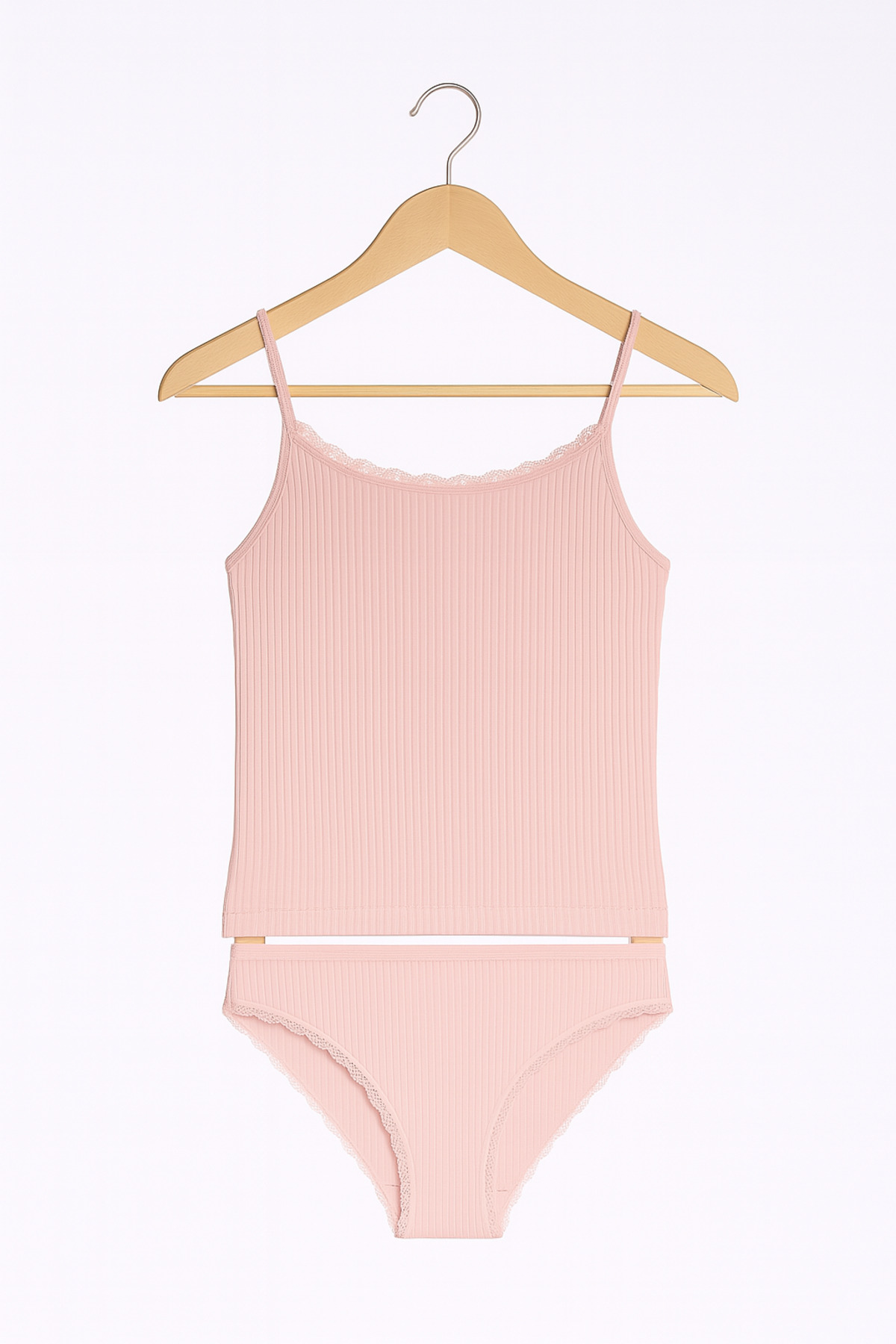 Women's Powder Viscose Lycra Soft Fabric Strappy Singlet & Slip Panties Set Q3i5k3l4ekk
