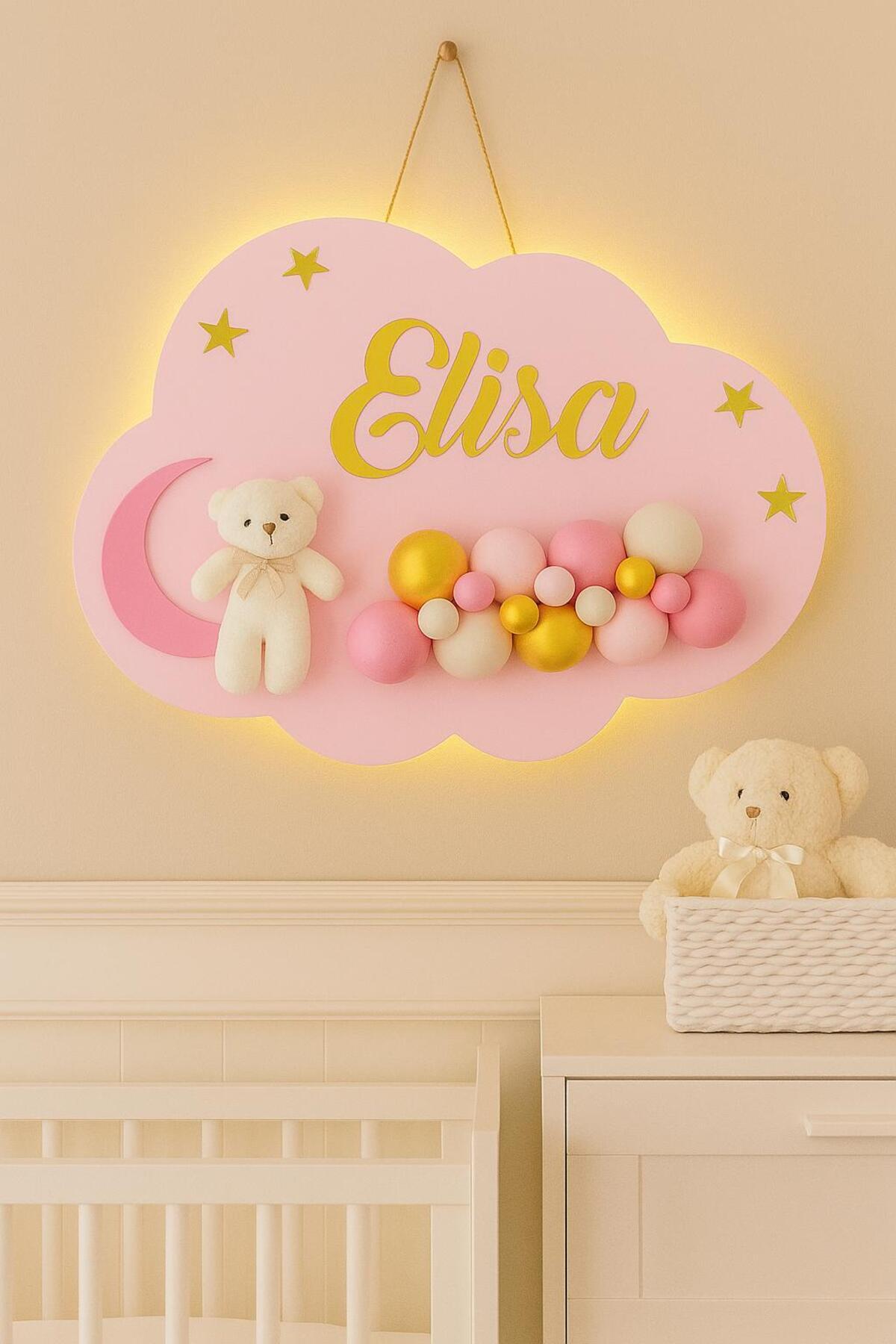 Bonika İstediğiniz Ismi Yazıyoruz - Bubble Ayıcıklı Ledli Bulut Bebek Kapı Süsü fotoğrafı 2 (önizleme)