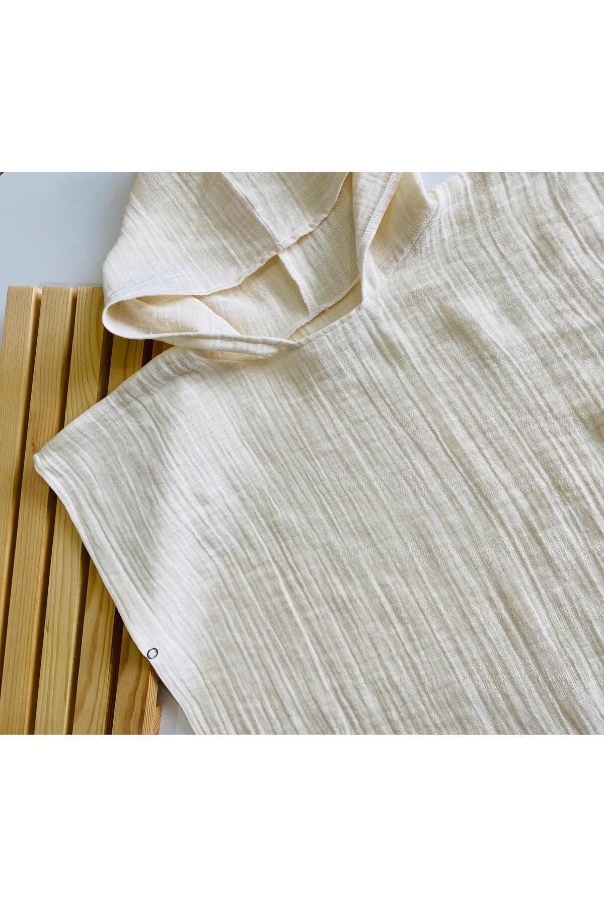 GÜNEŞ KİDS Organik %100 Pamuk Müslin Kapşonlu Plaj Çocuk Bebek Panço Bornoz Banyo Havlu fotoğrafı 4 (önizleme)