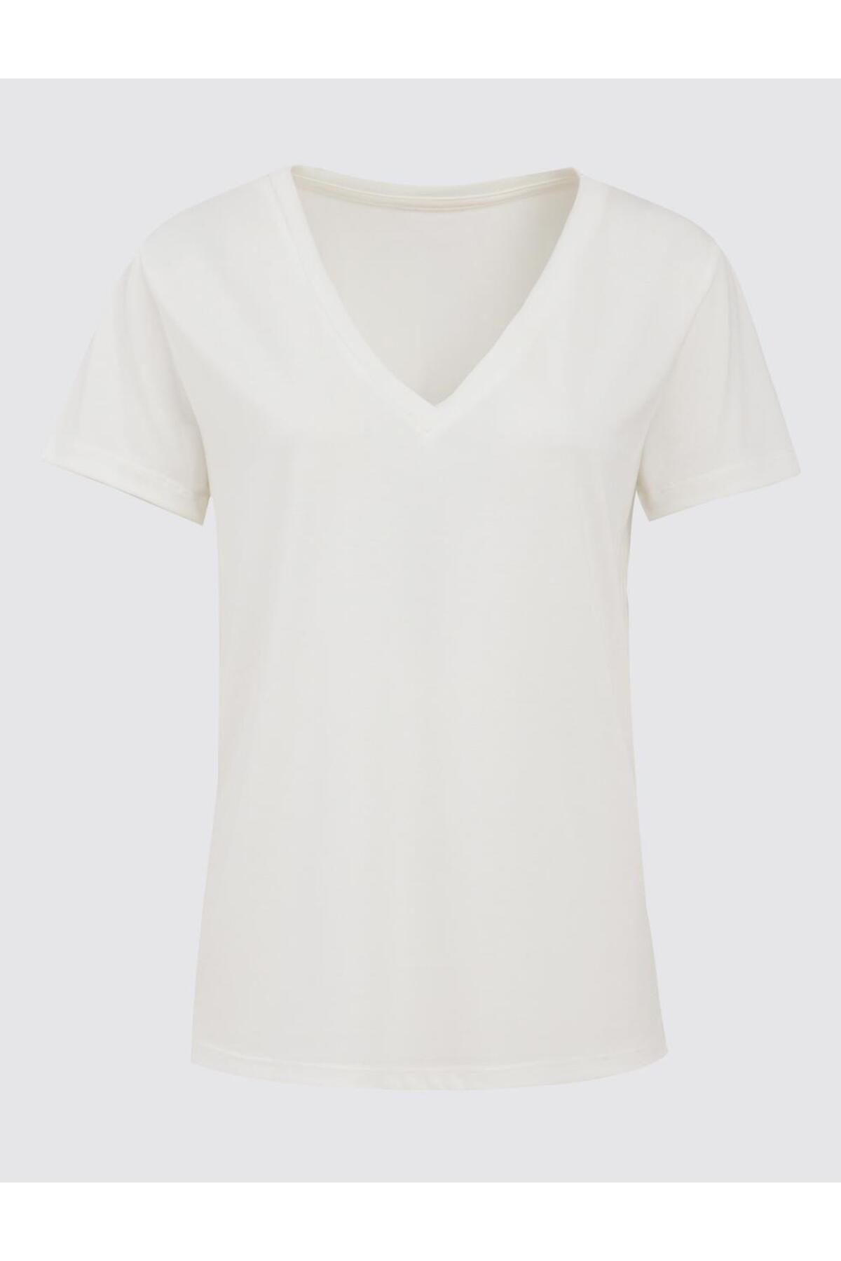 Jimmy Key-White V-Neck Short Sleeve Knitted Modal T-Shirt 6
