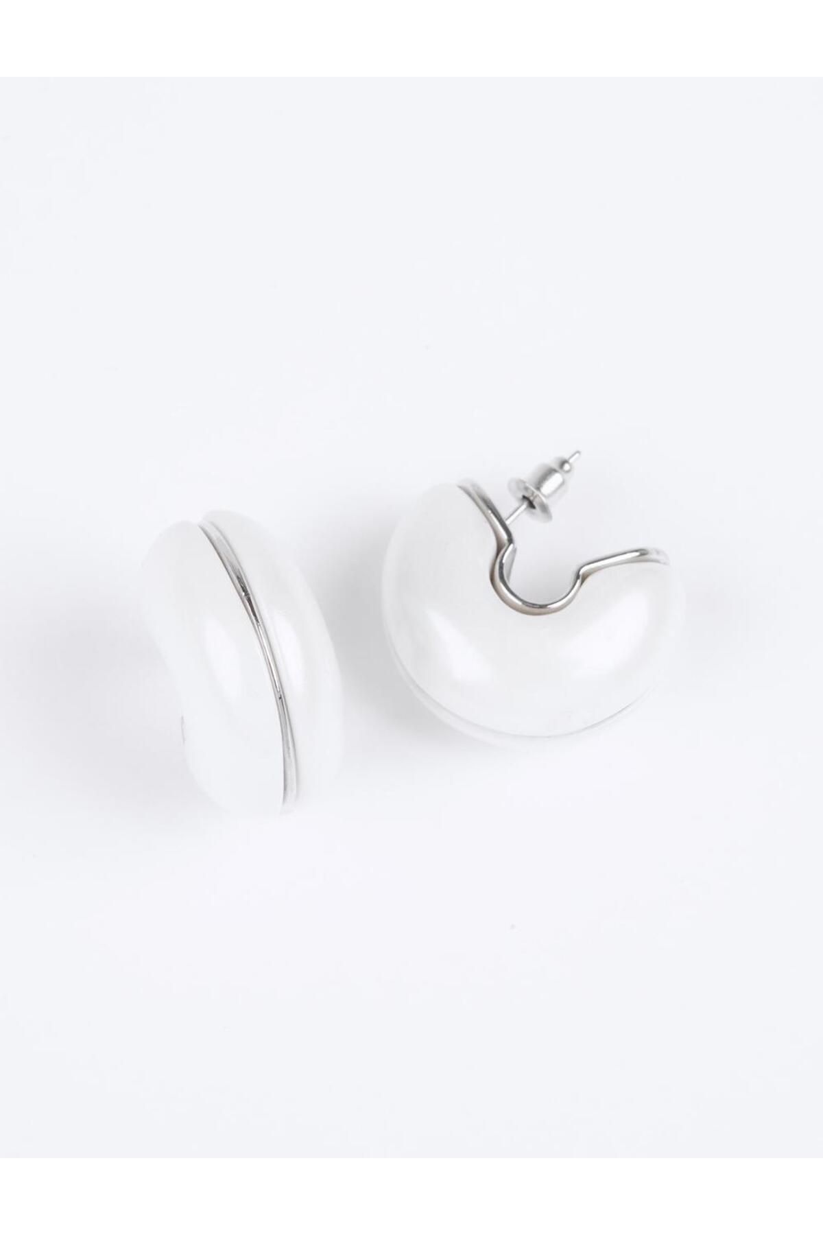 Jimmy Key-Silver Color Thick Hoop Figured Earrings 2