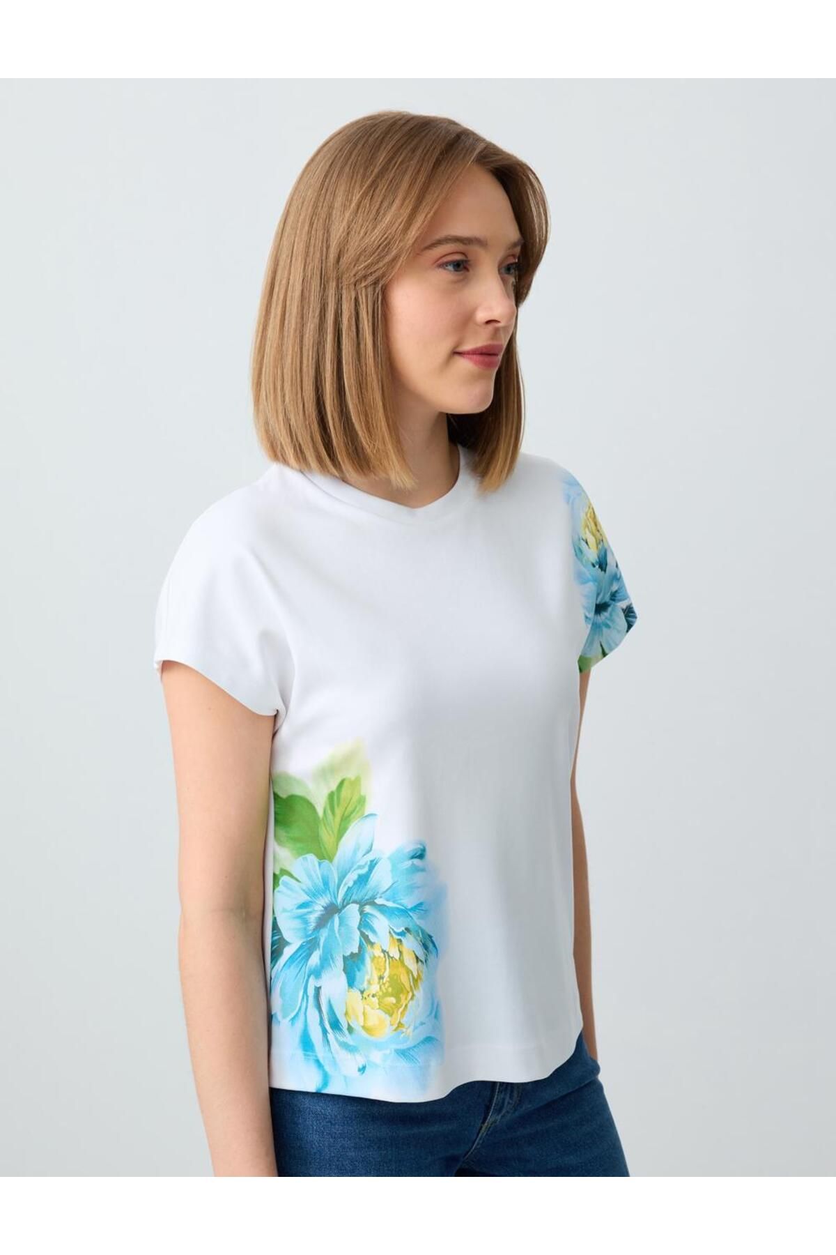 Jimmy Key-Ecru 100% Cotton Patterned Crew Neck Short Sleeve T-Shirt 3
