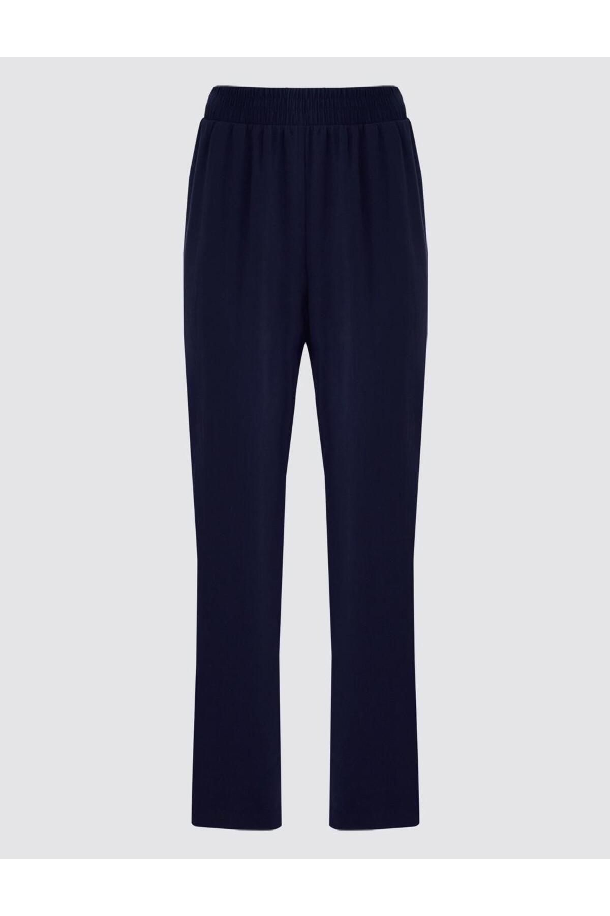 Jimmy Key-Navy Blue High Waist Regular Leg Modal Woven Trousers 7