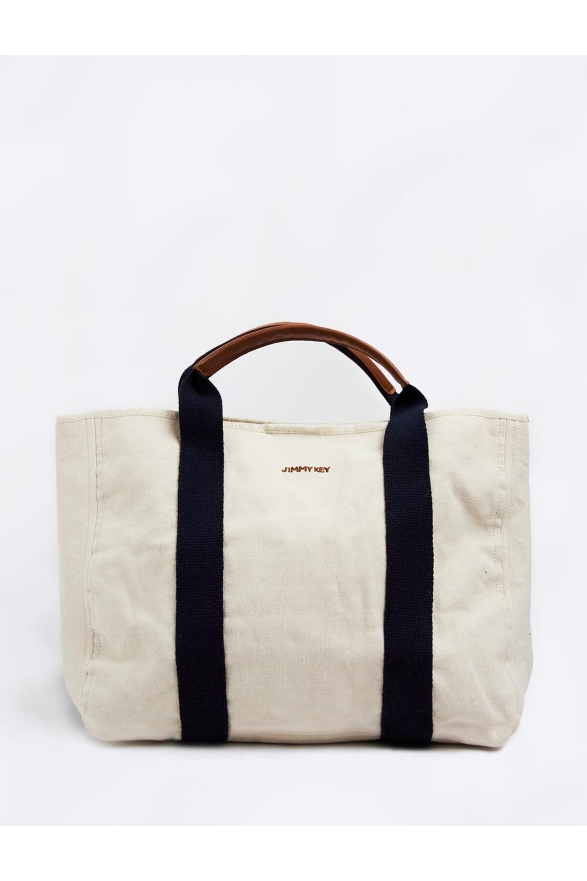Jimmy Key-Ecru Canvas Hand and Shoulder Bag with Removable Strap Detail 2