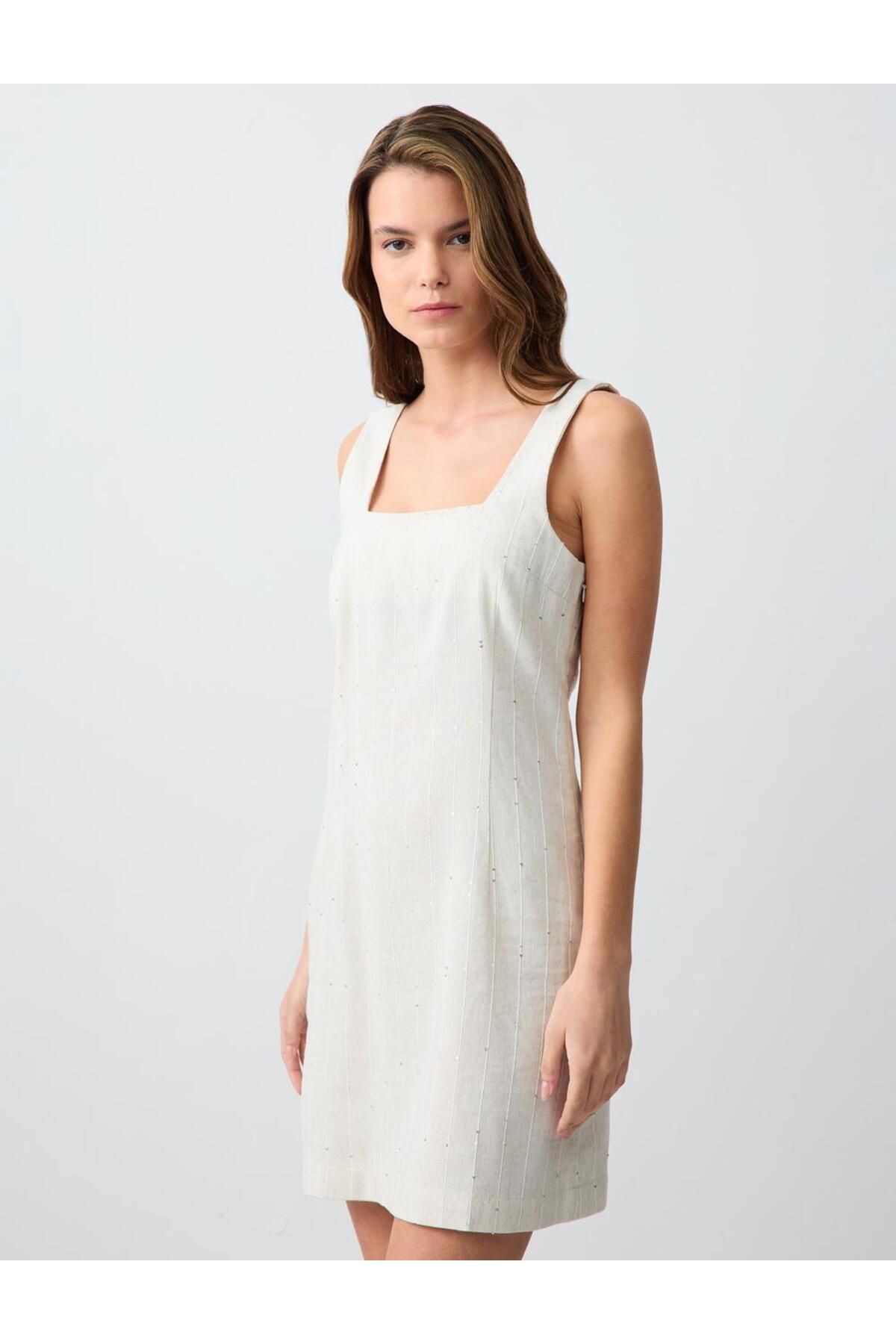 Jimmy Key-Stone Square Neck Sleeveless Woven Linen Blend Mini Dress 3