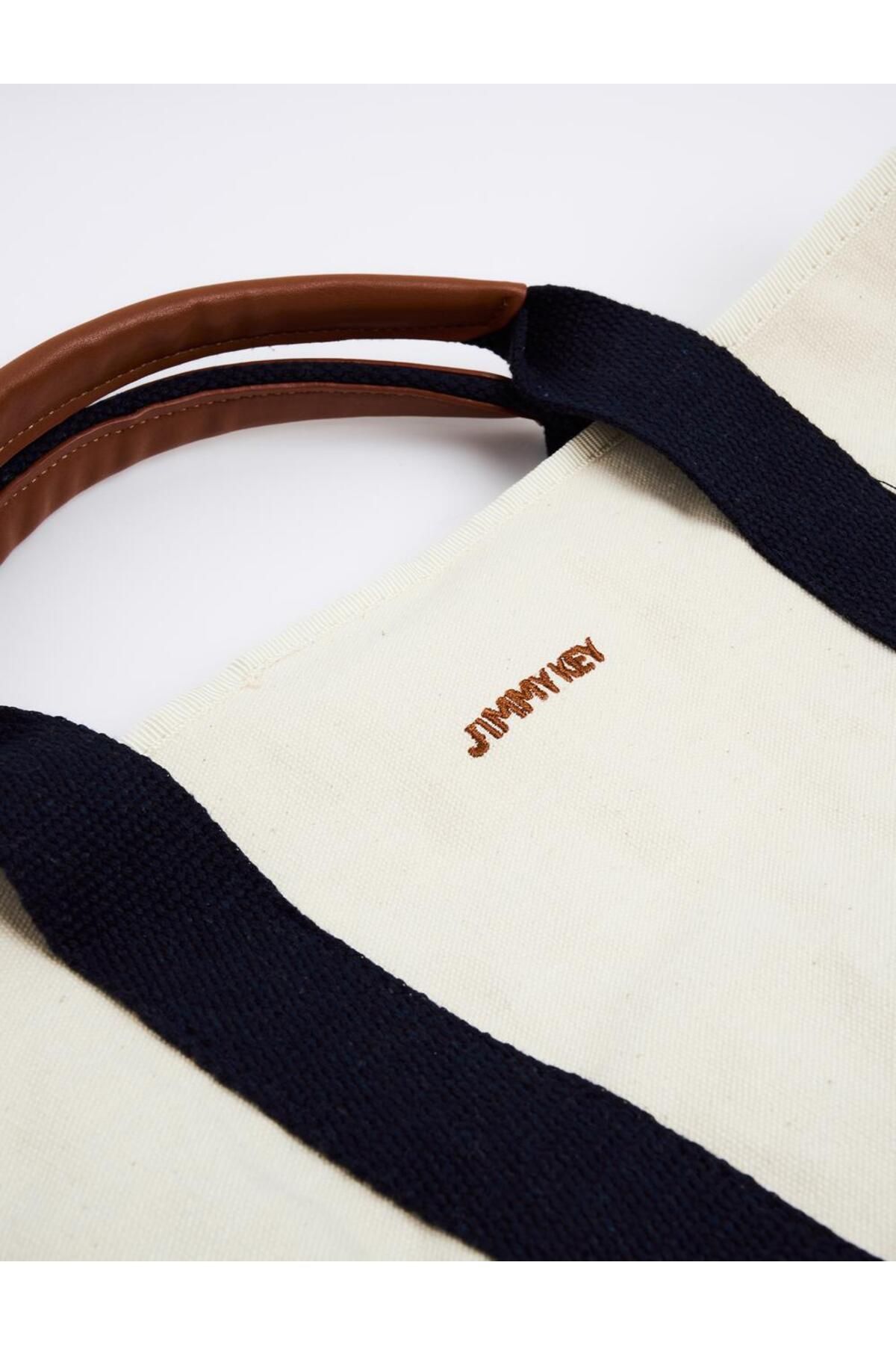 Jimmy Key-Ecru Canvas Hand and Shoulder Bag with Removable Strap Detail 8