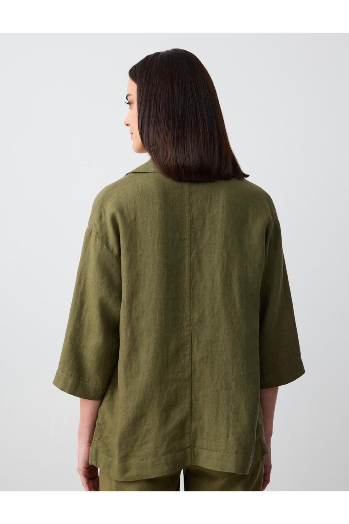 Jimmy Key-Khaki 100% Linen Straight Cut Long Sleeve Jacket 6