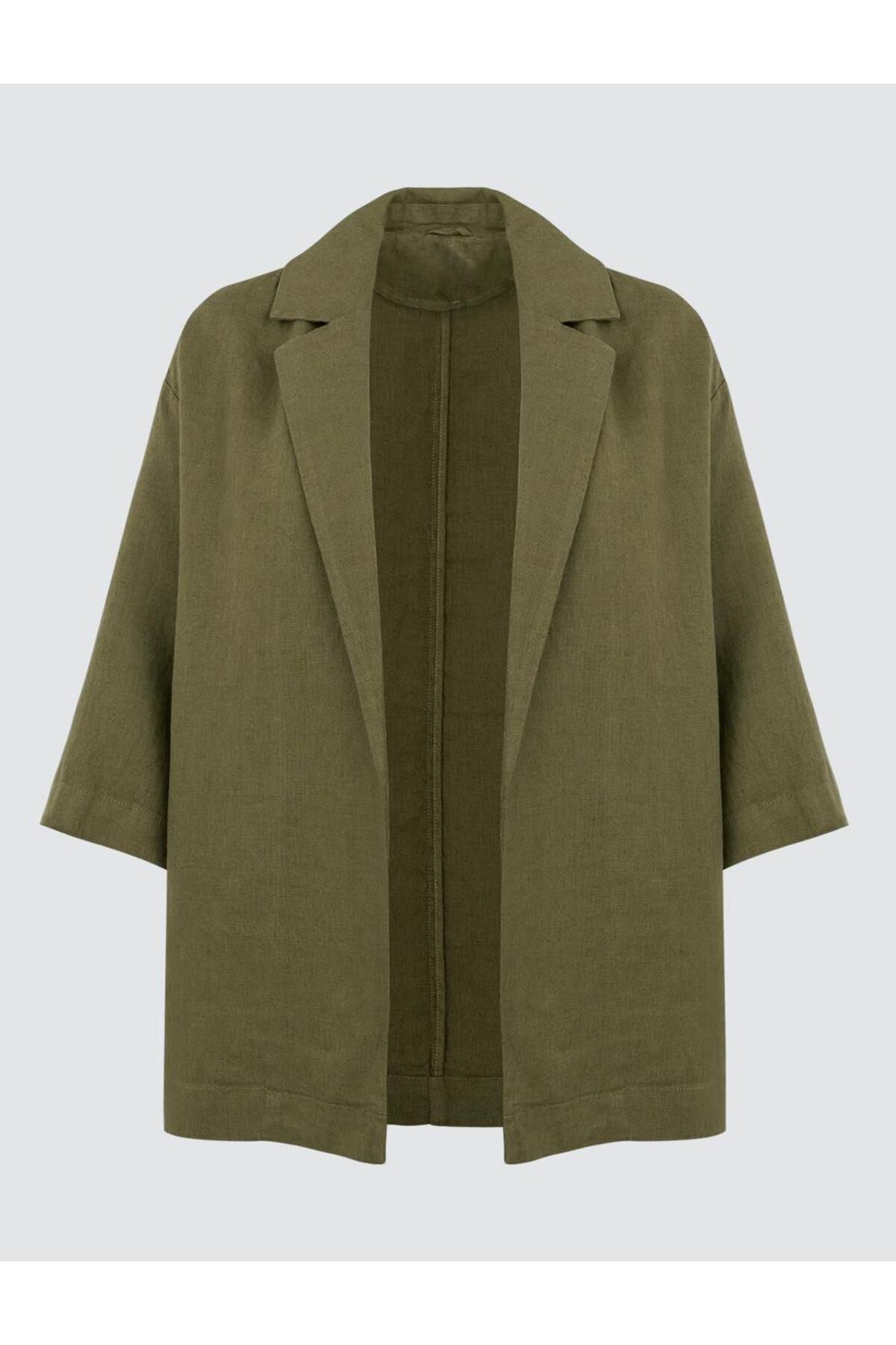 Jimmy Key-Khaki 100% Linen Straight Cut Long Sleeve Jacket 7