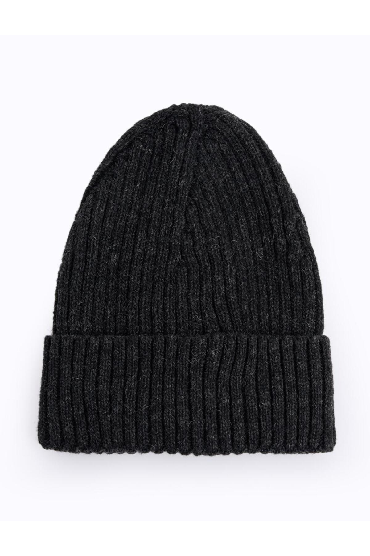 Jimmy Key-Anthracite Melange Knitted Patterned Wool Beret 1