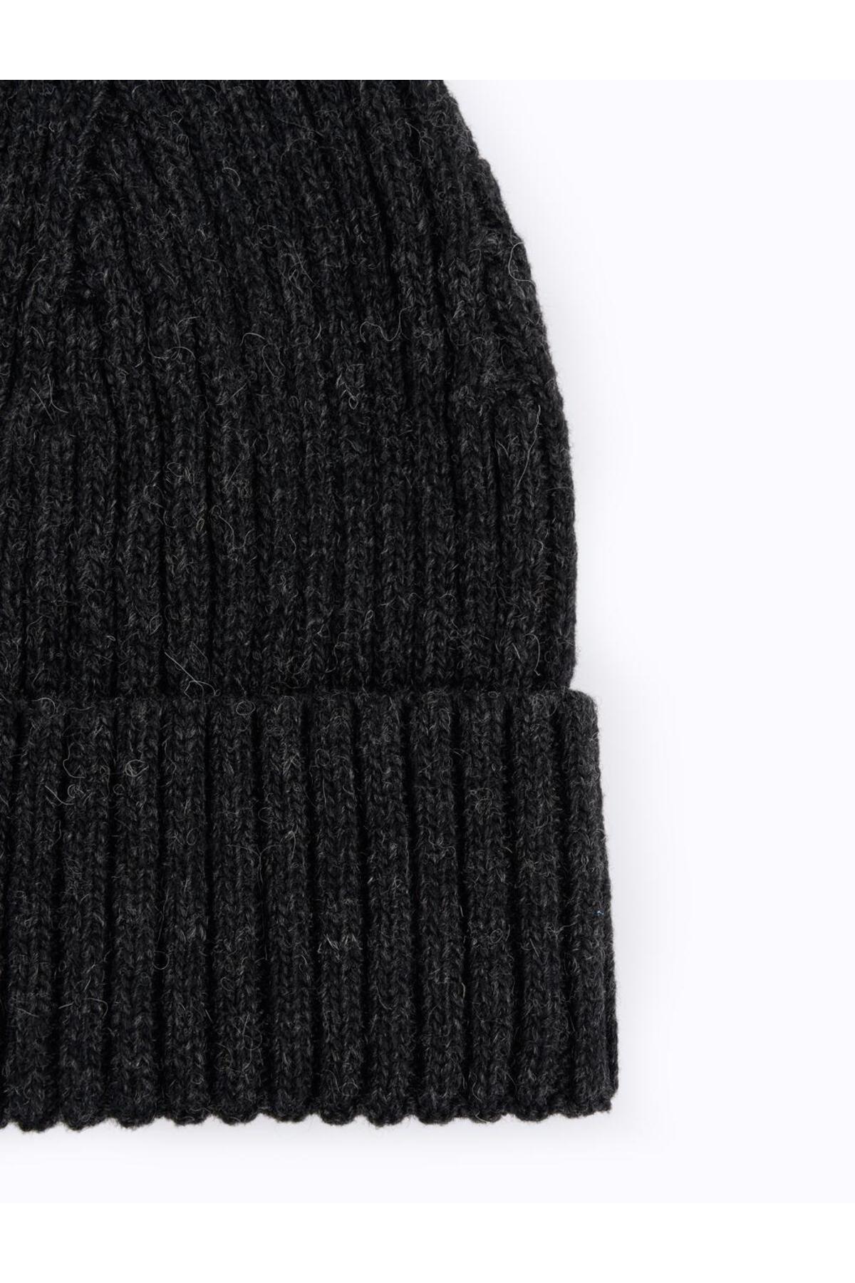 Jimmy Key-Anthracite Melange Knitted Patterned Wool Beret 2
