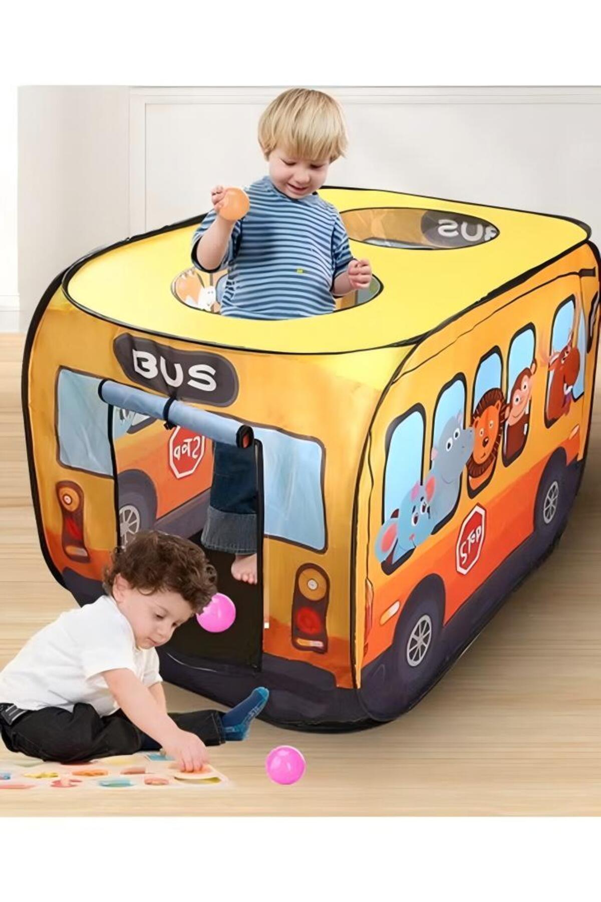 خيمة حافلة صفراء مع حقيبة حمل خيمة داخلية منبثقة للأطفال