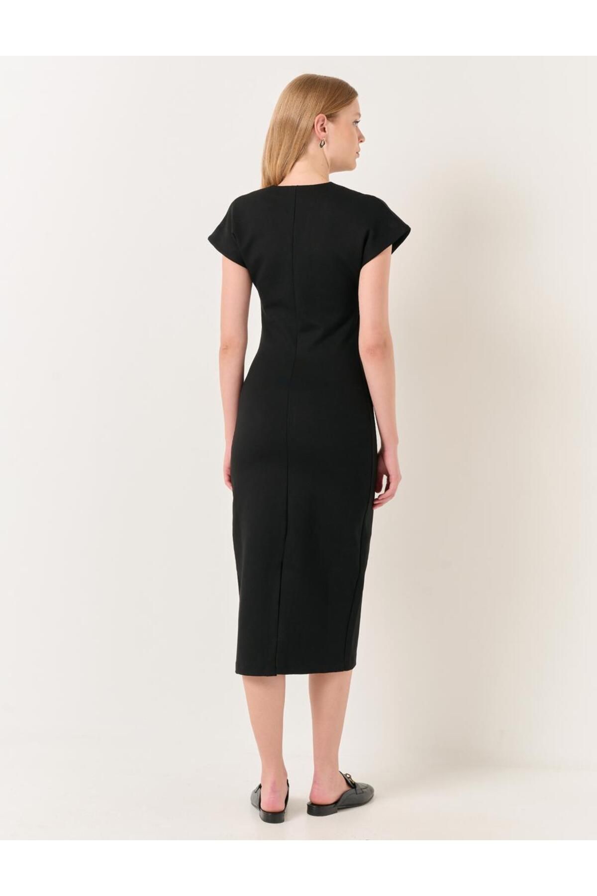Jimmy Key-Black V-Neck Sleeveless Stylish Midi Dress 6