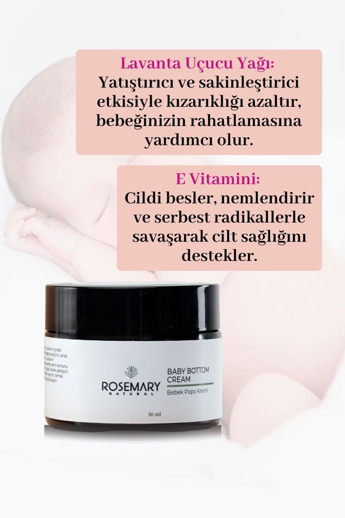Rosemary Natural Bebek Popo Kremi 50 ml Bez Bölgesi Bakımı Doğal Pişik Kremi fotoğrafı 5 (önizleme)