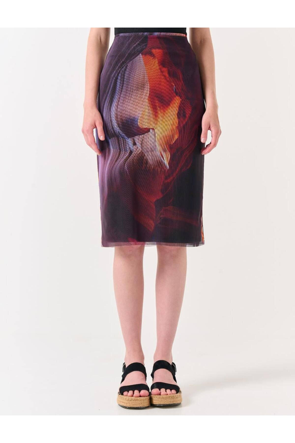 Jimmy Key-Dunkellila gemusterter Midi-Netzrock mit hoher Taille 5