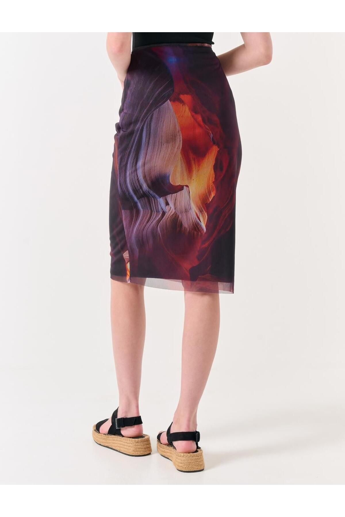 Jimmy Key-Dunkellila gemusterter Midi-Netzrock mit hoher Taille 6