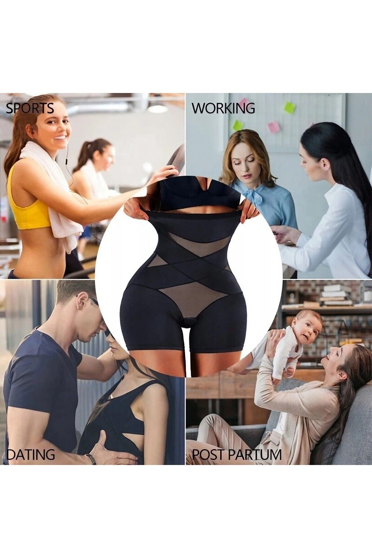 Optim Solution-Lenjerie Modelatoare pentru Abdomen, cu Talie Inalta si Corset, Negru, Push-Up, Marimea M 7