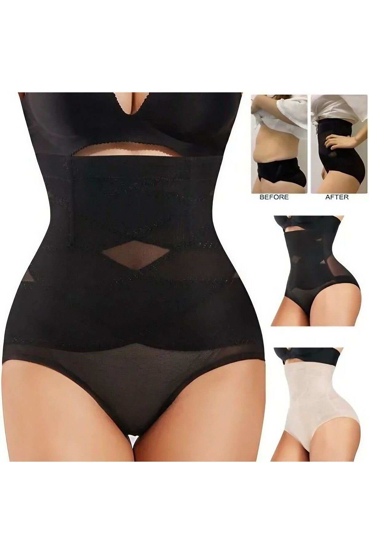 Optim Solution-Lenjerie Modelatoare pentru Abdomen, cu Talie Inalta si Corset, Negru, Push-Up, Marimea M 4