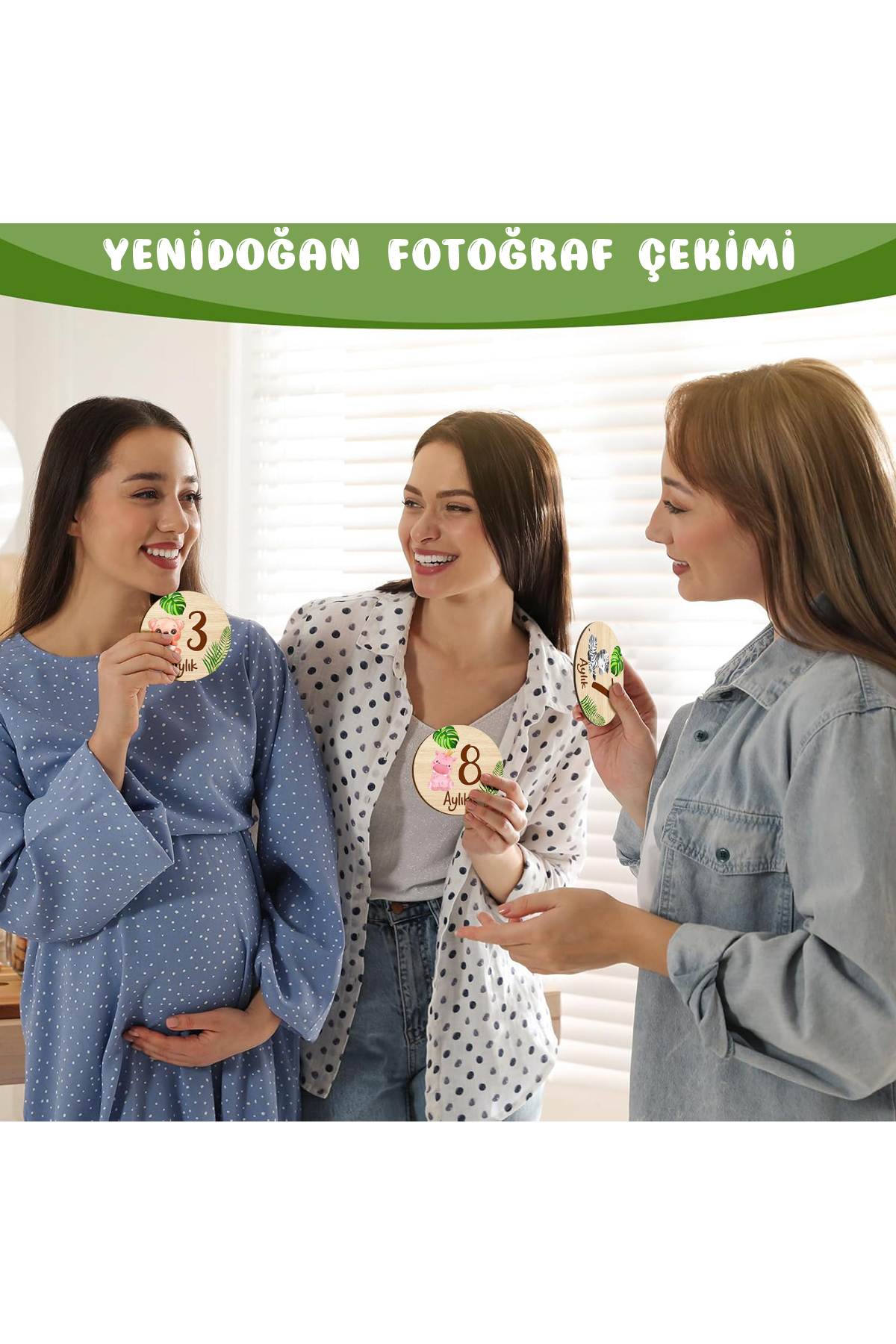 Moky Design Bebek Aylık Anı Kartları Ahşap, Hediyelik Yenidoğan Doğum Konsept Fotoğraf Diski, 18 Tasarım, 10 Cm fotoğrafı 4 (önizleme)