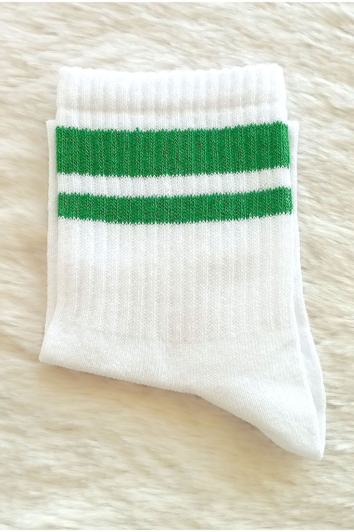 Esinti-3 Pairs Women's Men's Cotton Socks – College & Sneaker Compatible Unisex White Striped Socks 4
