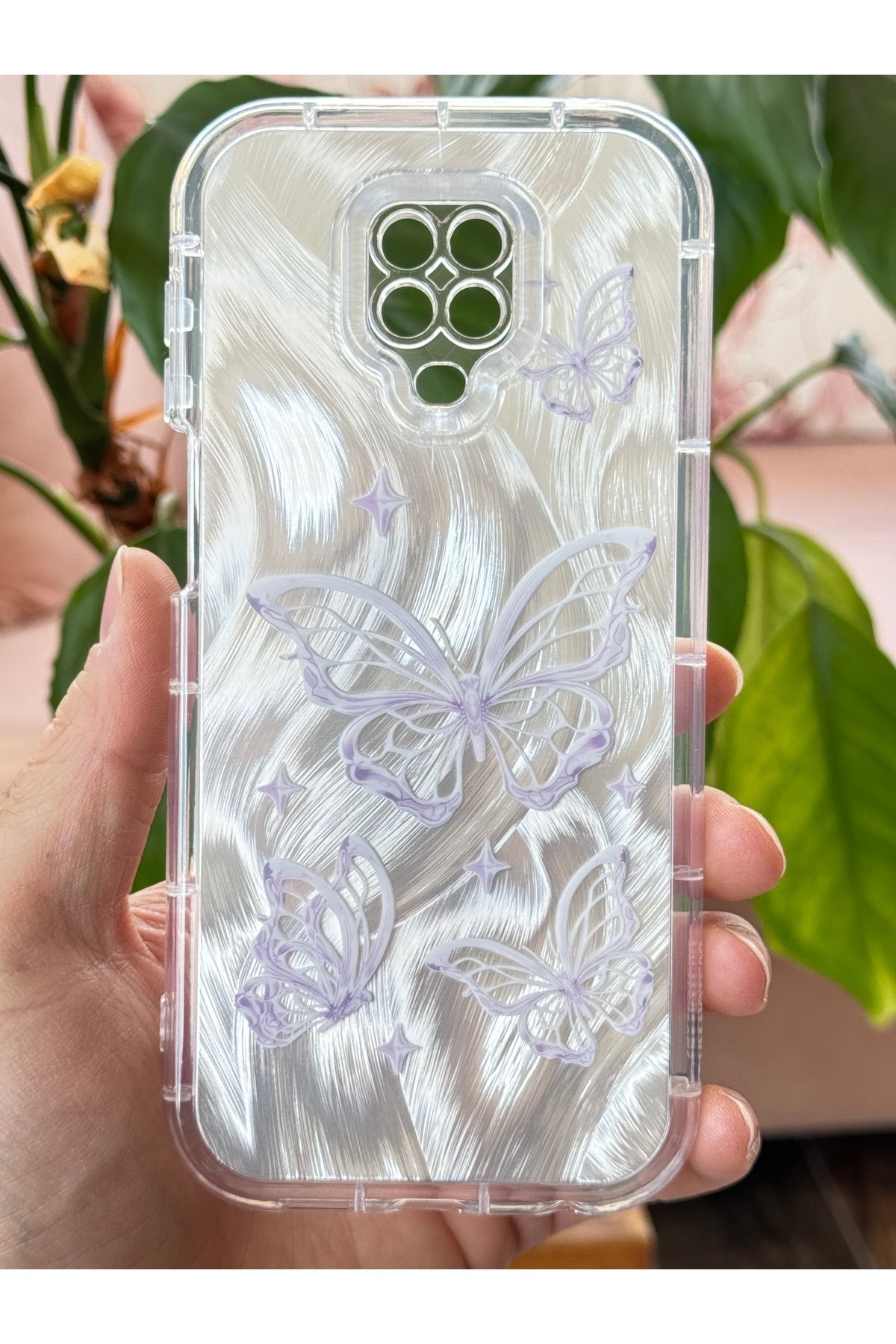 Fibaks-Redmi Note 9S - 9 Pro Case Plug-In Camera Protected Glossy Hologram Butterfly Pattern Shock Absorbing 5