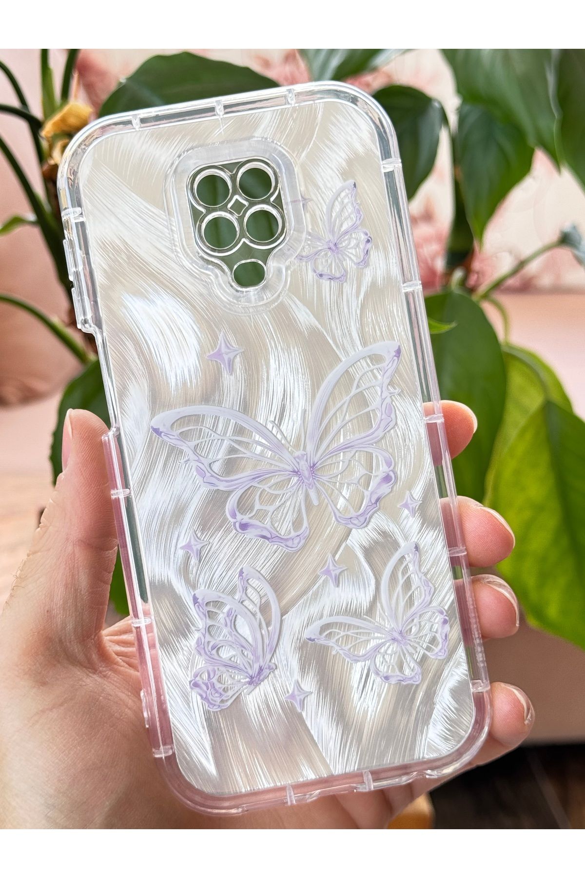 Fibaks-Redmi Note 9S - 9 Pro Case Plug-In Camera Protected Glossy Hologram Butterfly Pattern Shock Absorbing 6