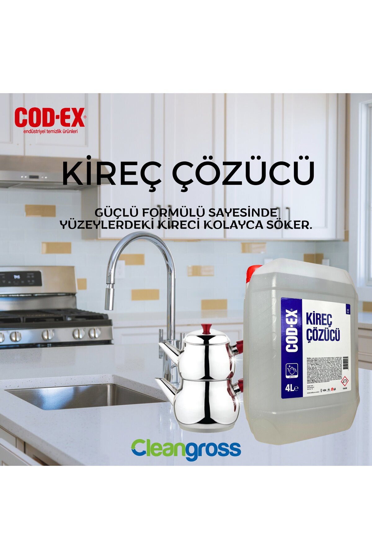 COD-EX Güçlü Formül Ekonomik Kireç Çözücü 4 L Çaydanlık Kireç Temizleyici