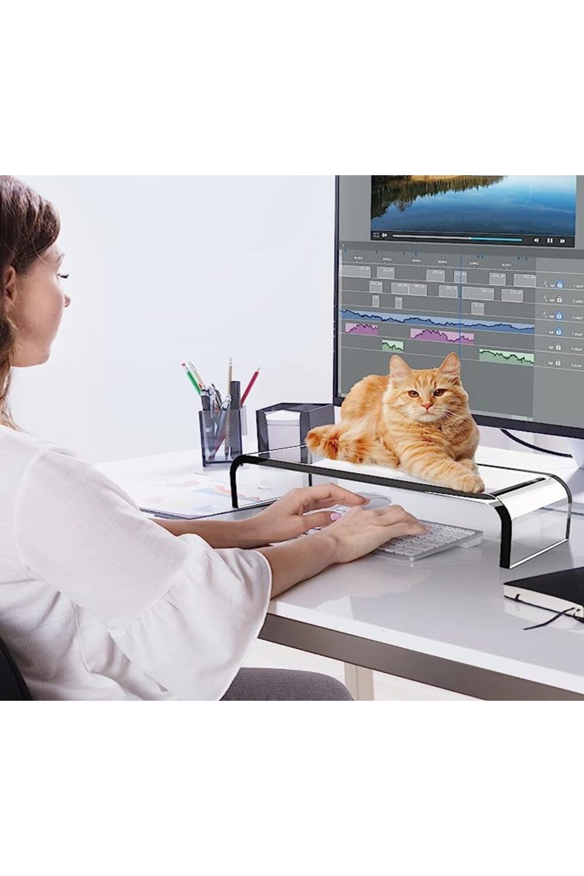 SMARTPOINTS-Premium Acrylic Monitor Stand, Custom Size Monitor Riser/Computer Stand for Home Office Business w/S 6