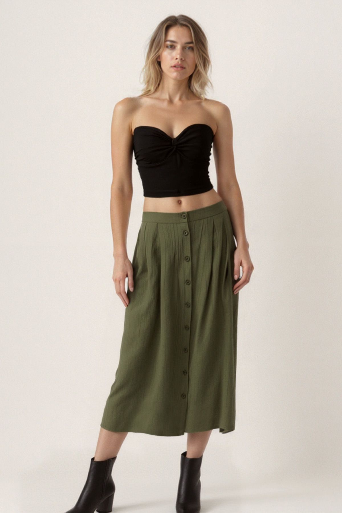 Vitrin-Button Front Midi Skirt 5