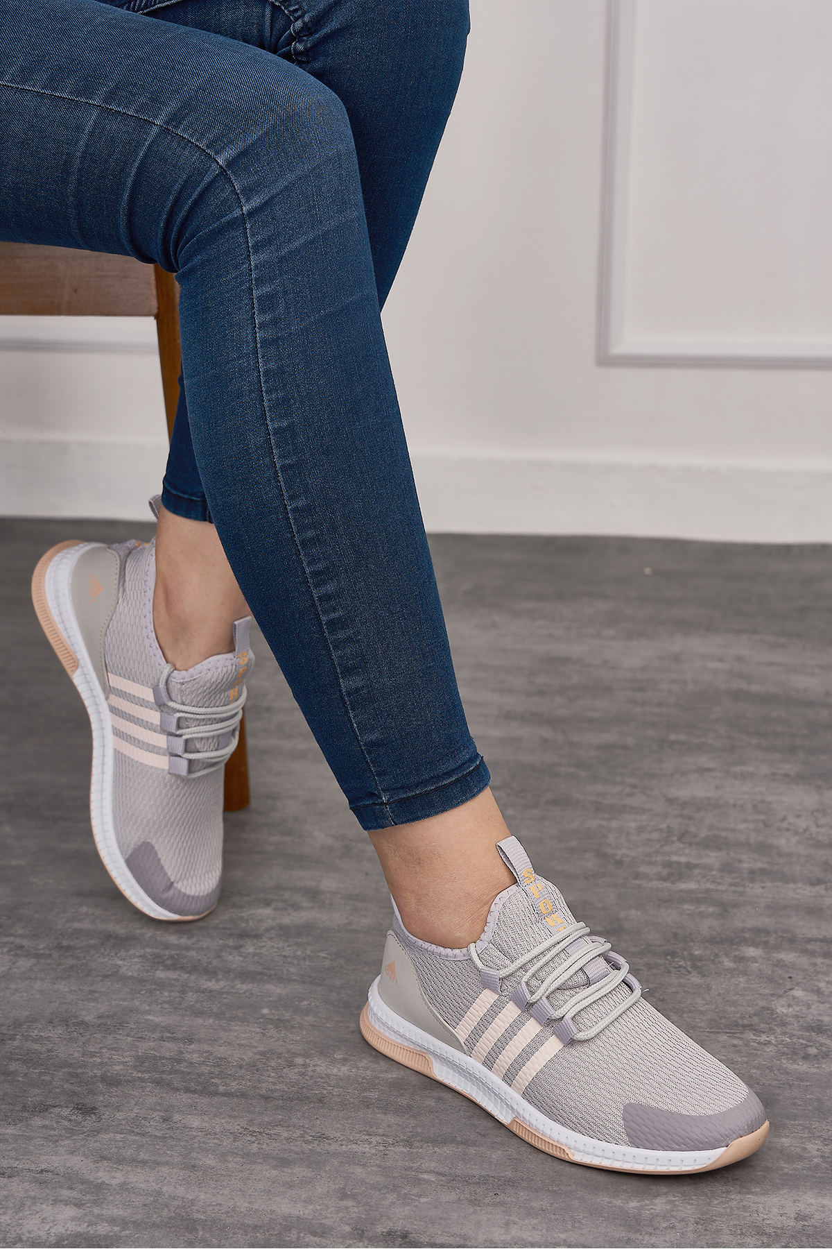 Allyup  Günlük Unisex Gri Pudra Sneaker Nefes Alabilen Triko Bağcıklı Hafif Spor Ayakkabı 249 - Görsel 3