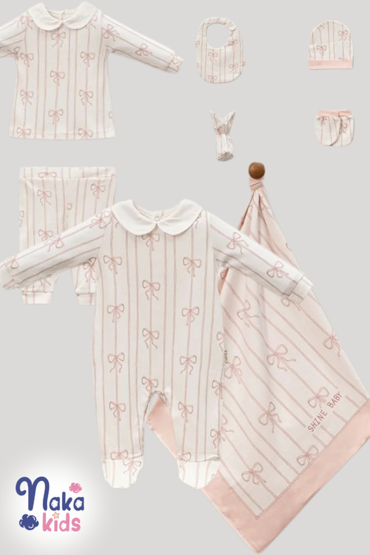 Naka Concept Rose Kız Bebek 8 Parça Hastane Çıkış Seti-Premium Cotton Knit Newborn Set-Gift Ready fotoğrafı 2 (önizleme)