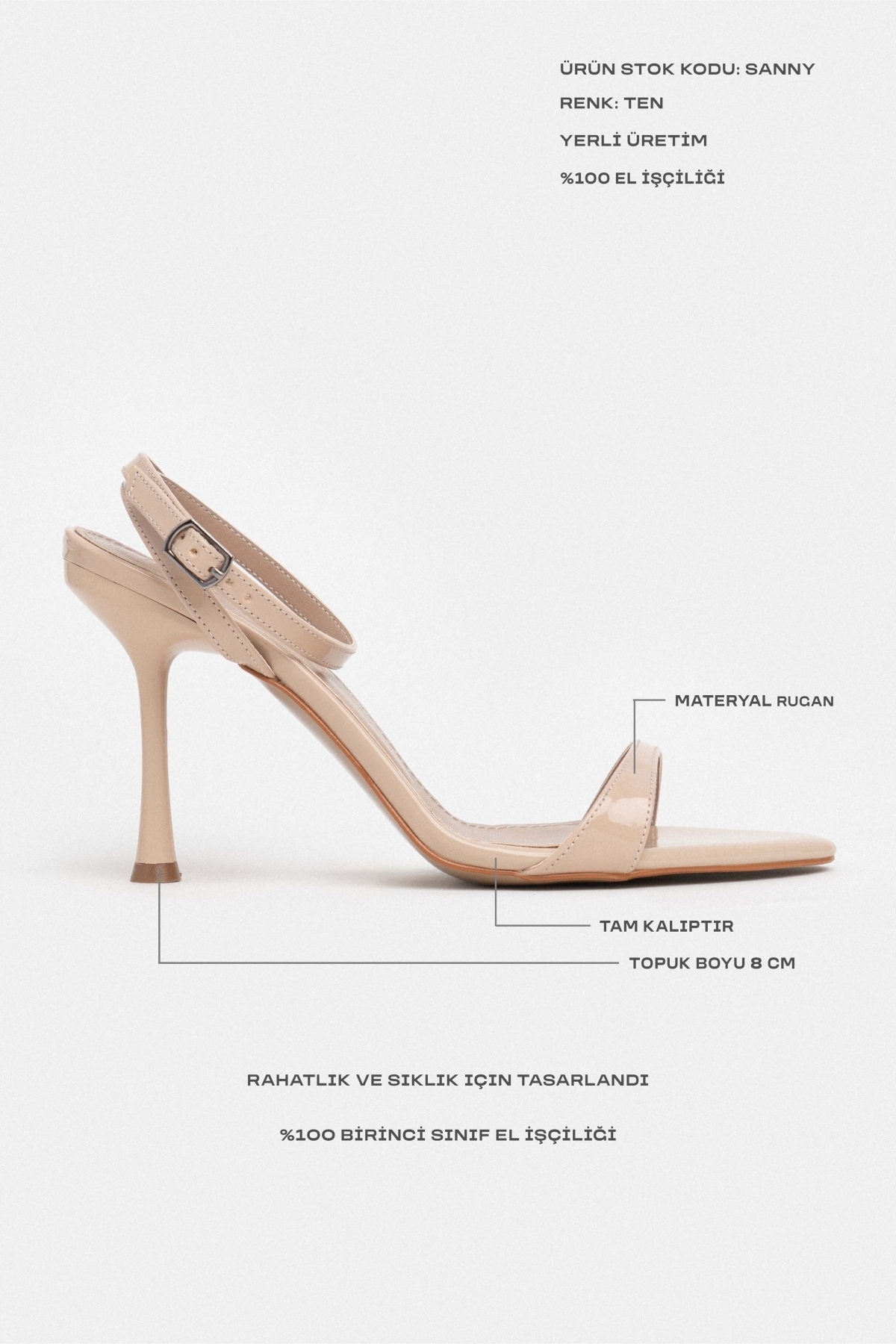NİŞANTAŞI SHOES Sanny Ten Rugan Bilek Kemer Detaylı Kadın İnce Topuklu Ayakkabı görsel 2