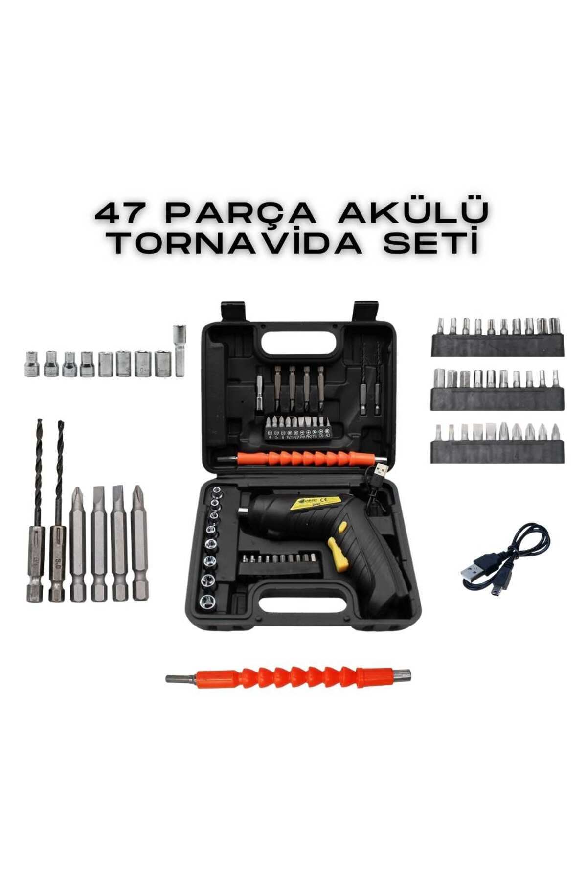 Hegi 4 Volt Tek akü 47 PARÇA AKÜLÜ TORNAVİDA SETİ HEGİ Darbesiz 3.5 - 3.9 Ah 2 Yıl 4 Volt Li-Ion Akülü V